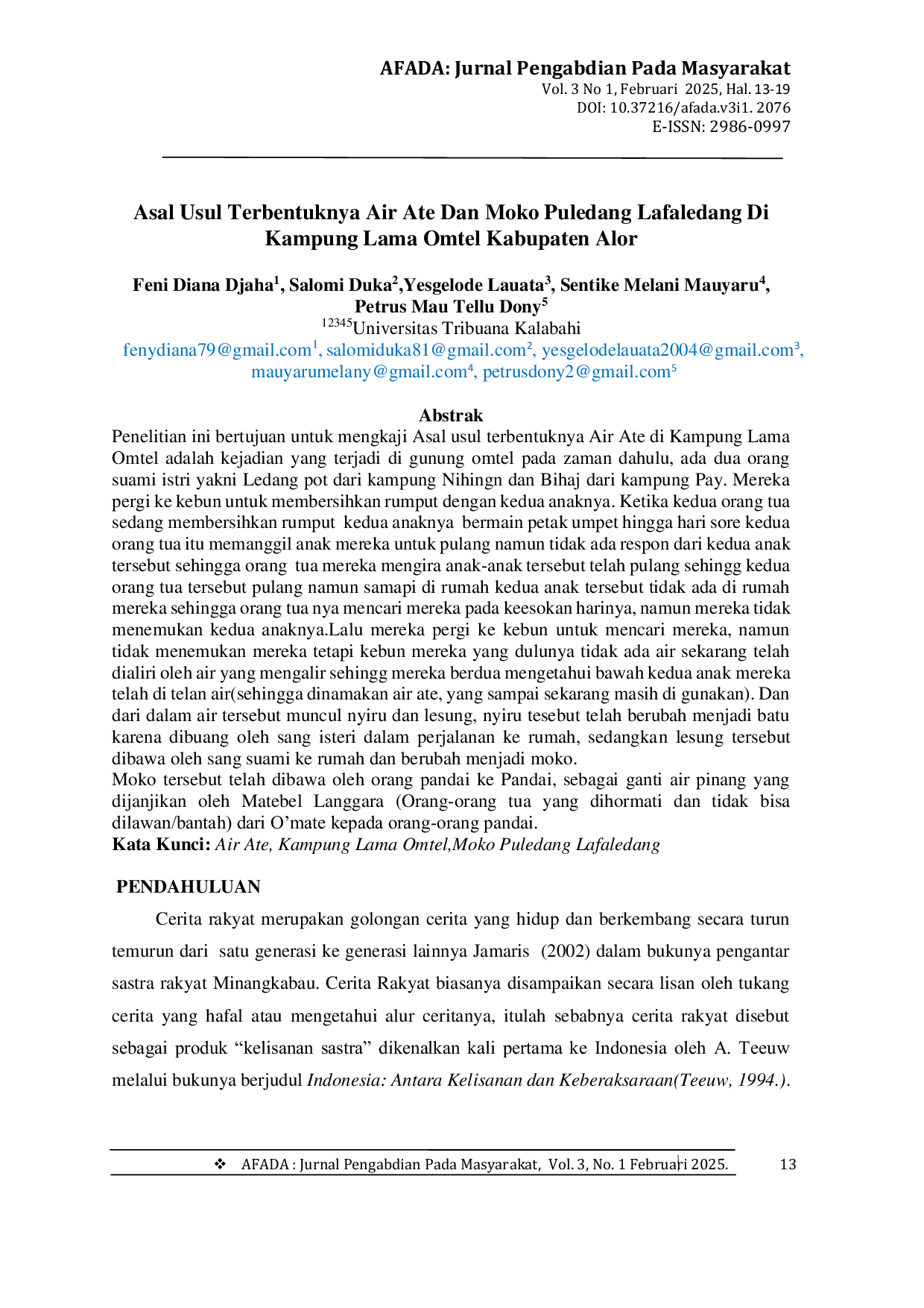 JURIS Asal Usul Terbentuknya Air Ate Dan Moko Puledang Lafaledang Di Kampung Lama Omtel Kabupaten Alor