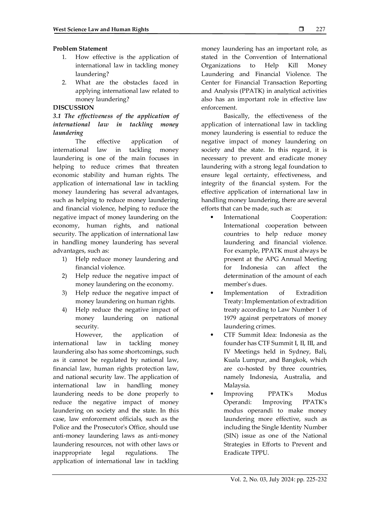 JURIS Application of International Law in Tackling Money Laundering