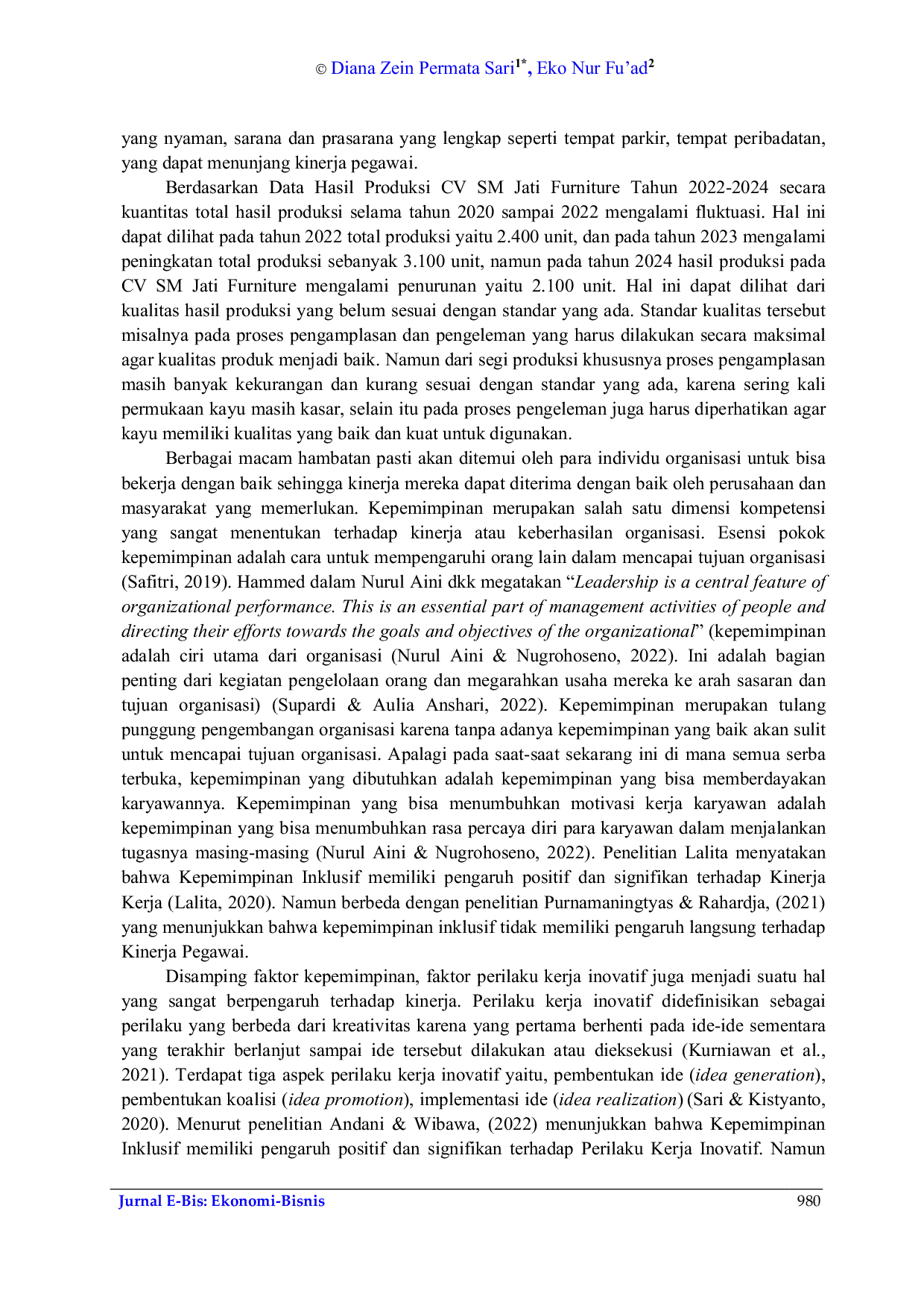 JURIS Inclusive Leadership Terhadap Kinerja Karyawan Dimediasi Oleh Innovative Work Behavior