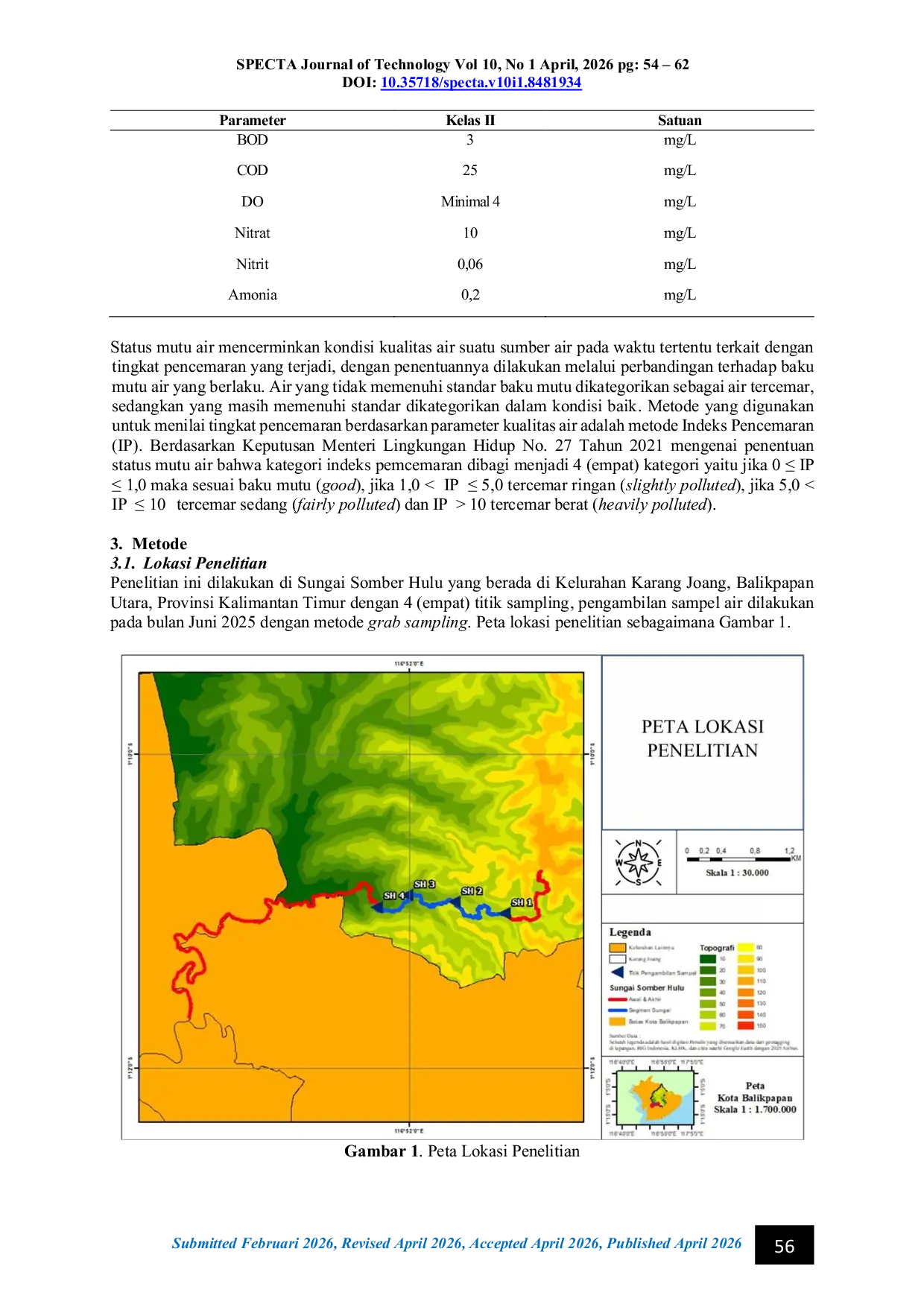 JURIS Determination of the Water Quality Status of the Upper Somber River Using the Pollution Index Method