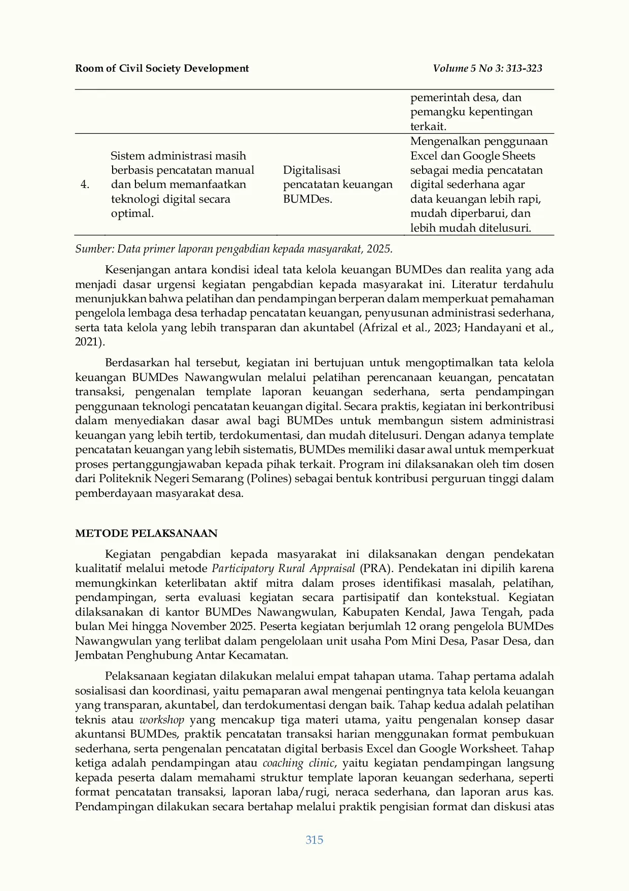 JURIS Penguatan Tata Kelola Keuangan BUMDes Nawangwulan Melalui Pelatihan Akuntansi Pendampingan Dan Pencatatan Digital Berbasis Google Sheets