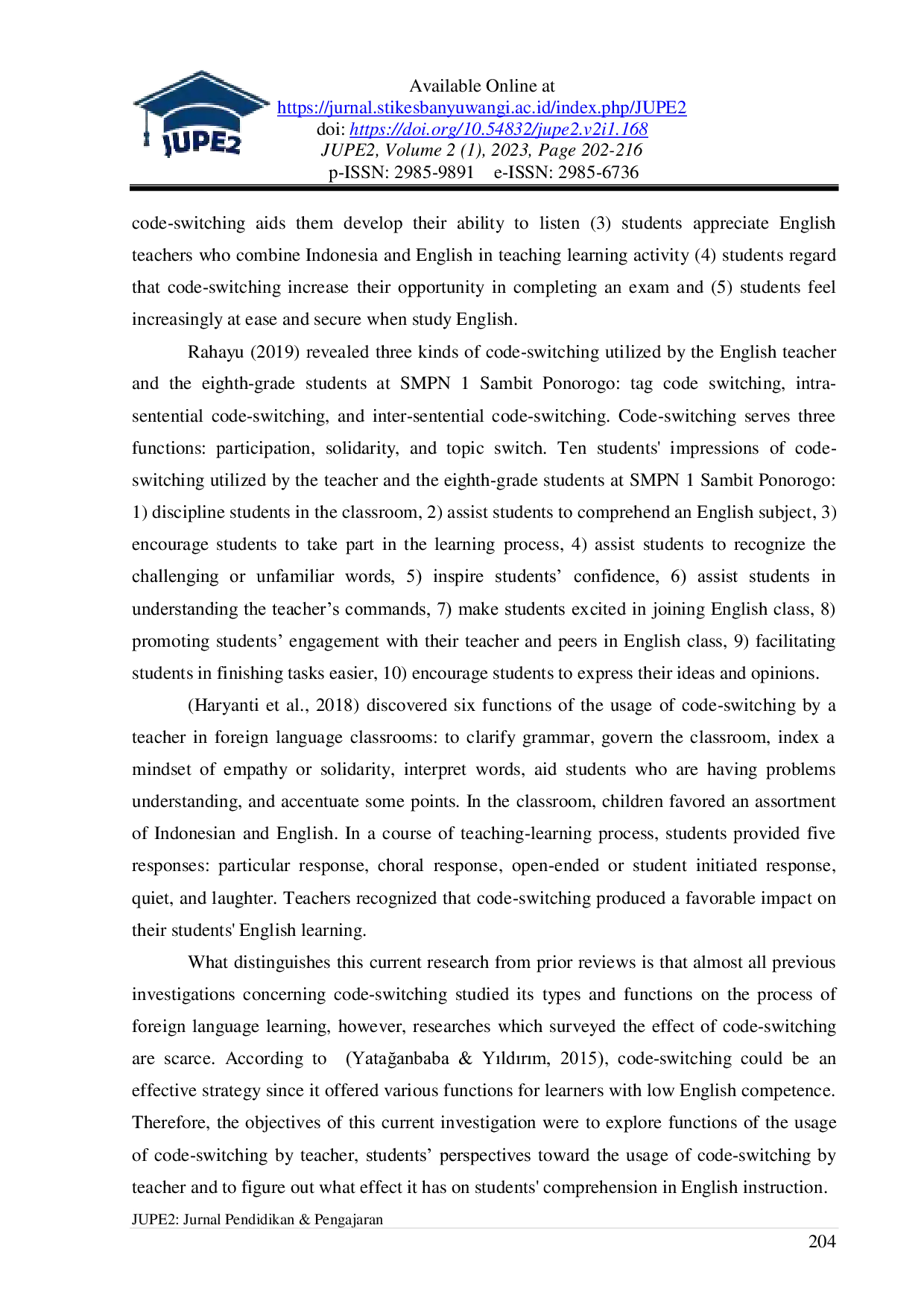 JURIS Code Switching in English Teacher Instruction A study of the Teacher Language in English Classroom and Its Implications for Indonesian Students Language Education