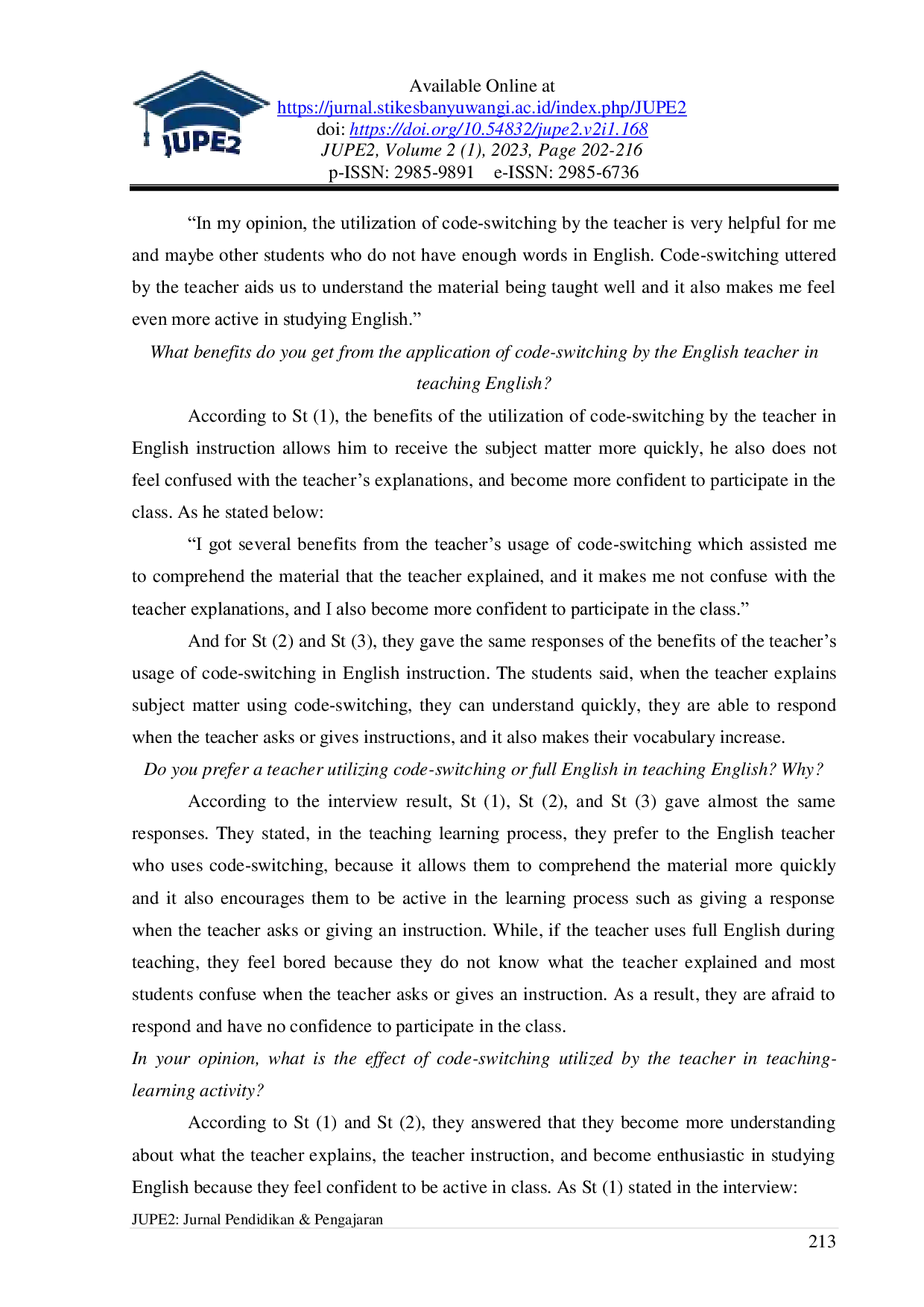 JURIS Code Switching in English Teacher Instruction A study of the Teacher Language in English Classroom and Its Implications for Indonesian Students Language Education