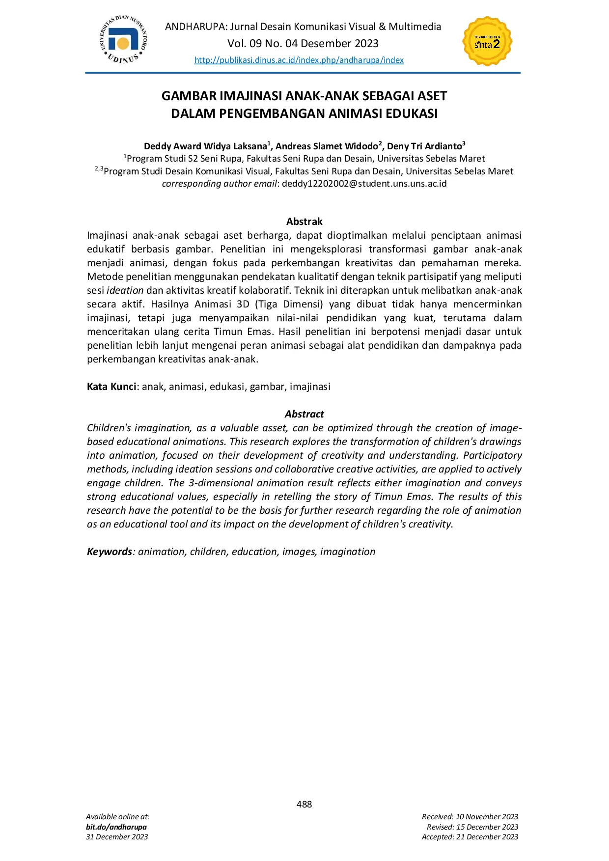 JURIS Gambar Imajinasi Anak Anak sebagai Aset dalam Pengembangan Animasi Edukasi