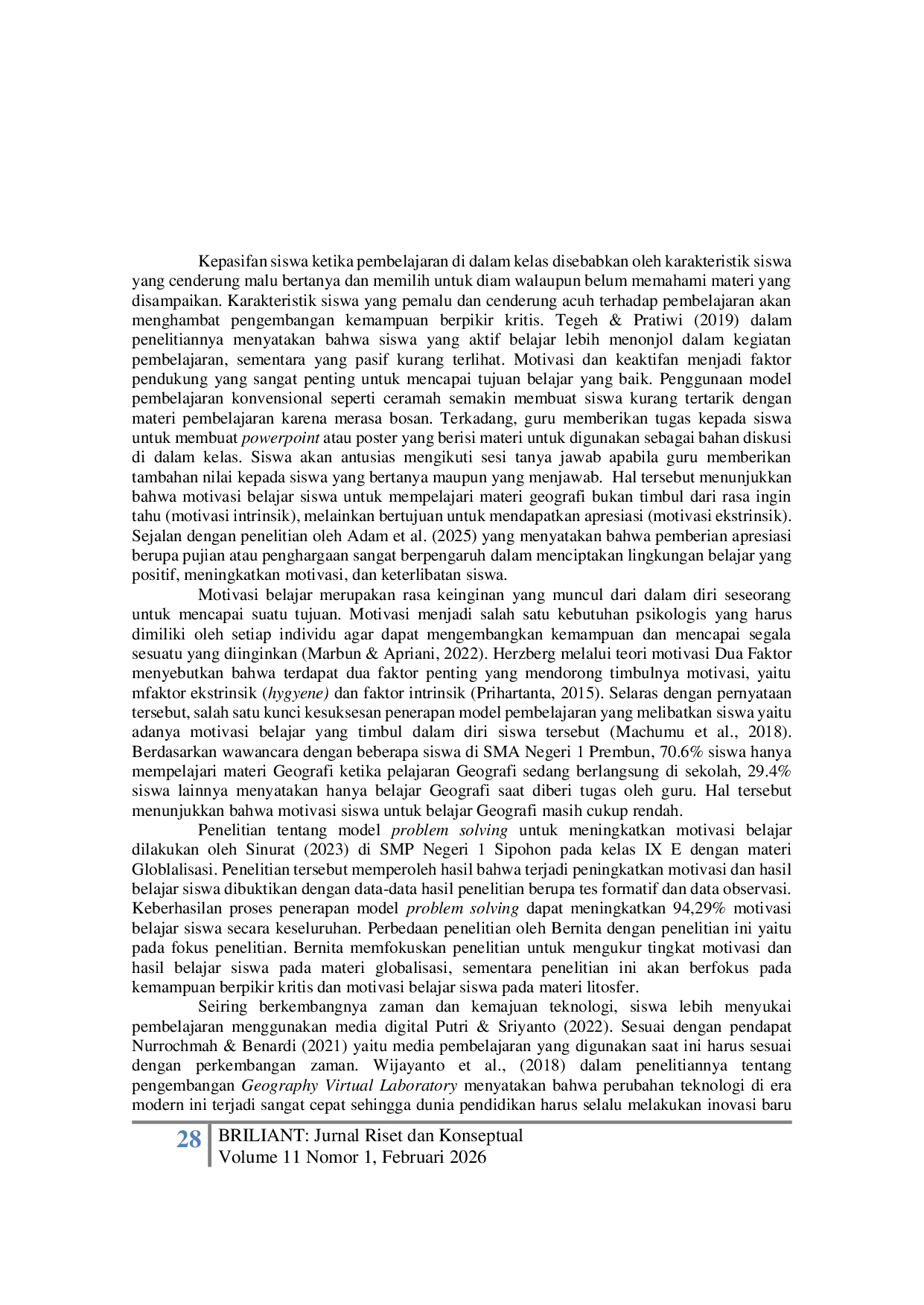 JURIS Efektivitas Model Problem Solving Dengan Media Augmented Reality Untuk Meningkatkan Kemampuan Berpikir Kritis Dan Motivasi Belajar Geografi