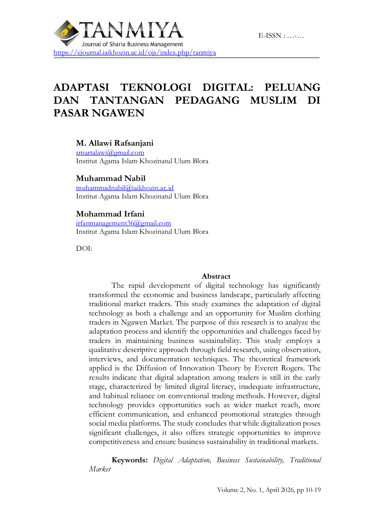 JURIS Adaptasi Teknologi Digital Peluang Dan Tantangan Pedagang Muslim Di Pasar Ngawen