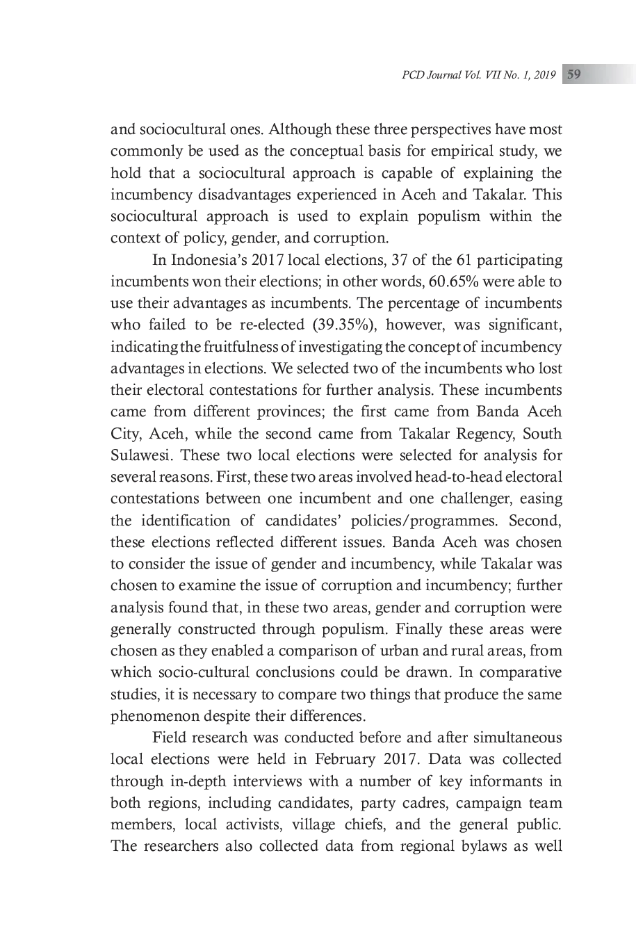 JURIS Incumbency Disadvantages and Populism in Indonesian Local Elections Case Studies of Banda Aceh and Takalar