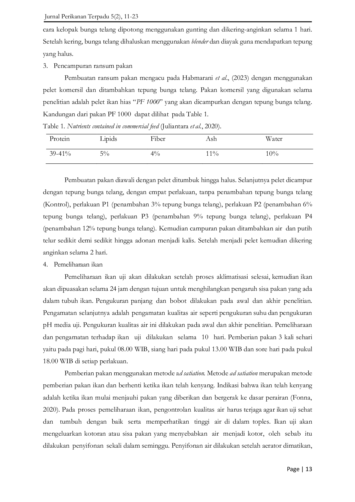 JURIS Pengaruh Penambahan Tepung Bunga Telang Clitoria ternatea L Dalam Pakan Terhadap Tingkat Kecerahan Warna Ikan Guppy Poecilia reticulata