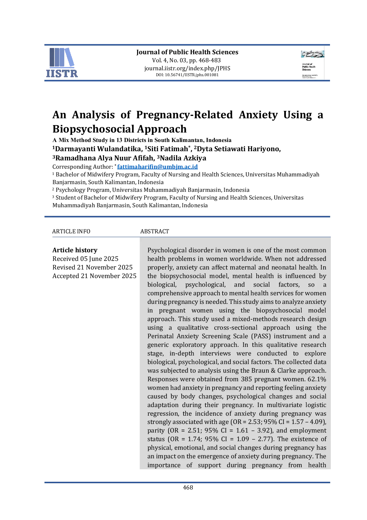 JURIS An Analysis of Pregnancy Related Anxiety Using a Biopsychosocial Approach