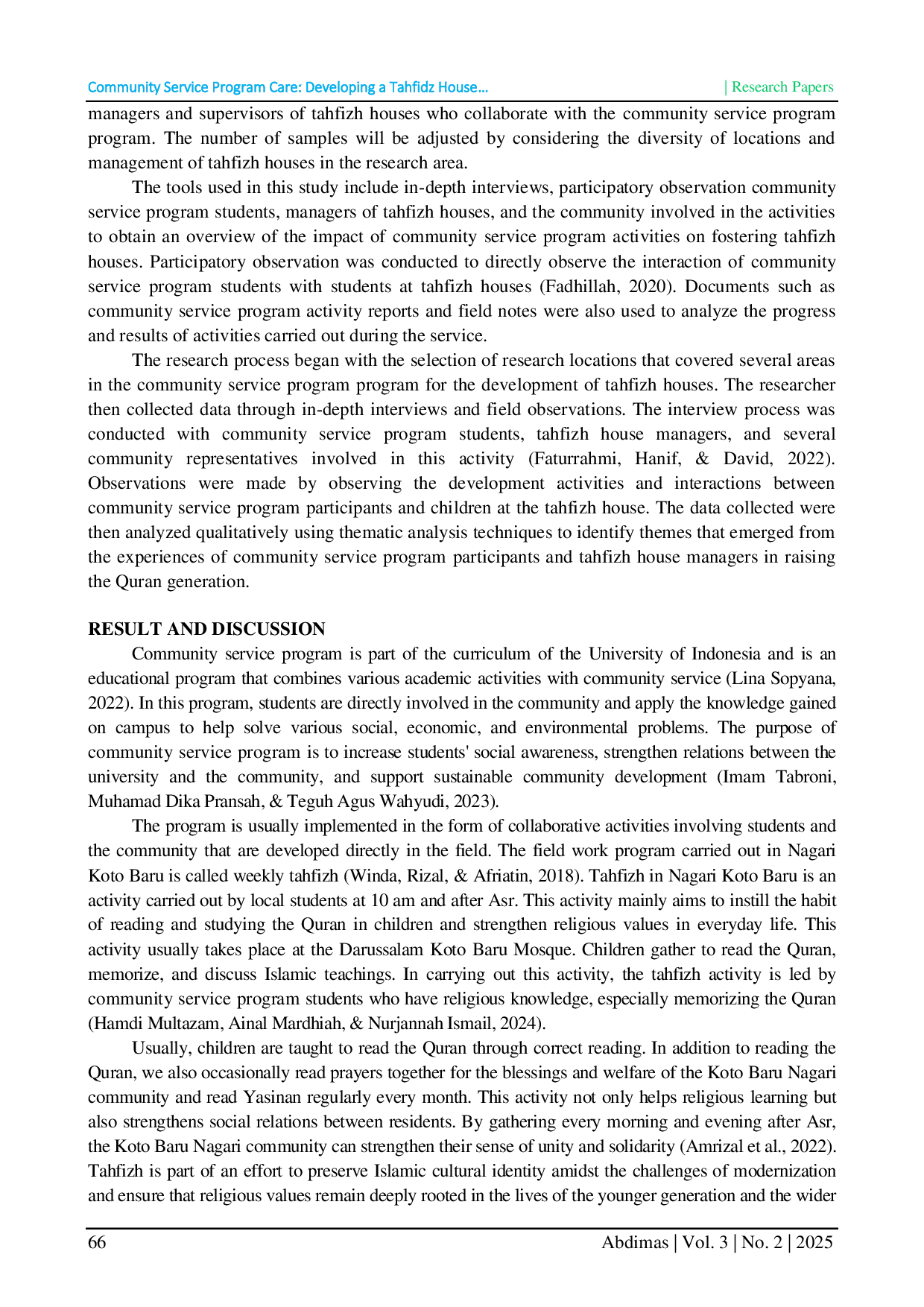 JURIS Community Service Program Care Developing a Tahfidz House in Koto Baru Village