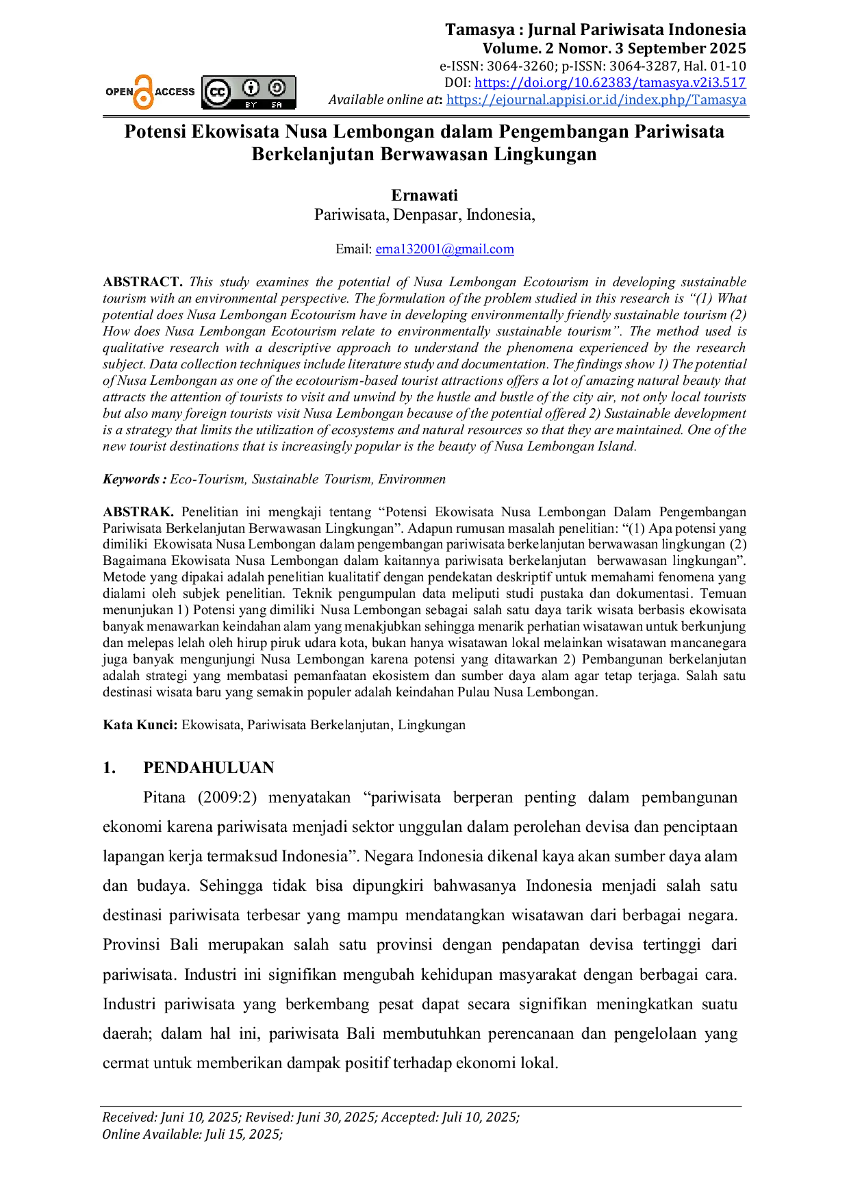 JURIS Potensi Ekowisata Nusa Lembongan dalam Pengembangan Pariwisata Berkelanjutan Berwawasan Lingkungan