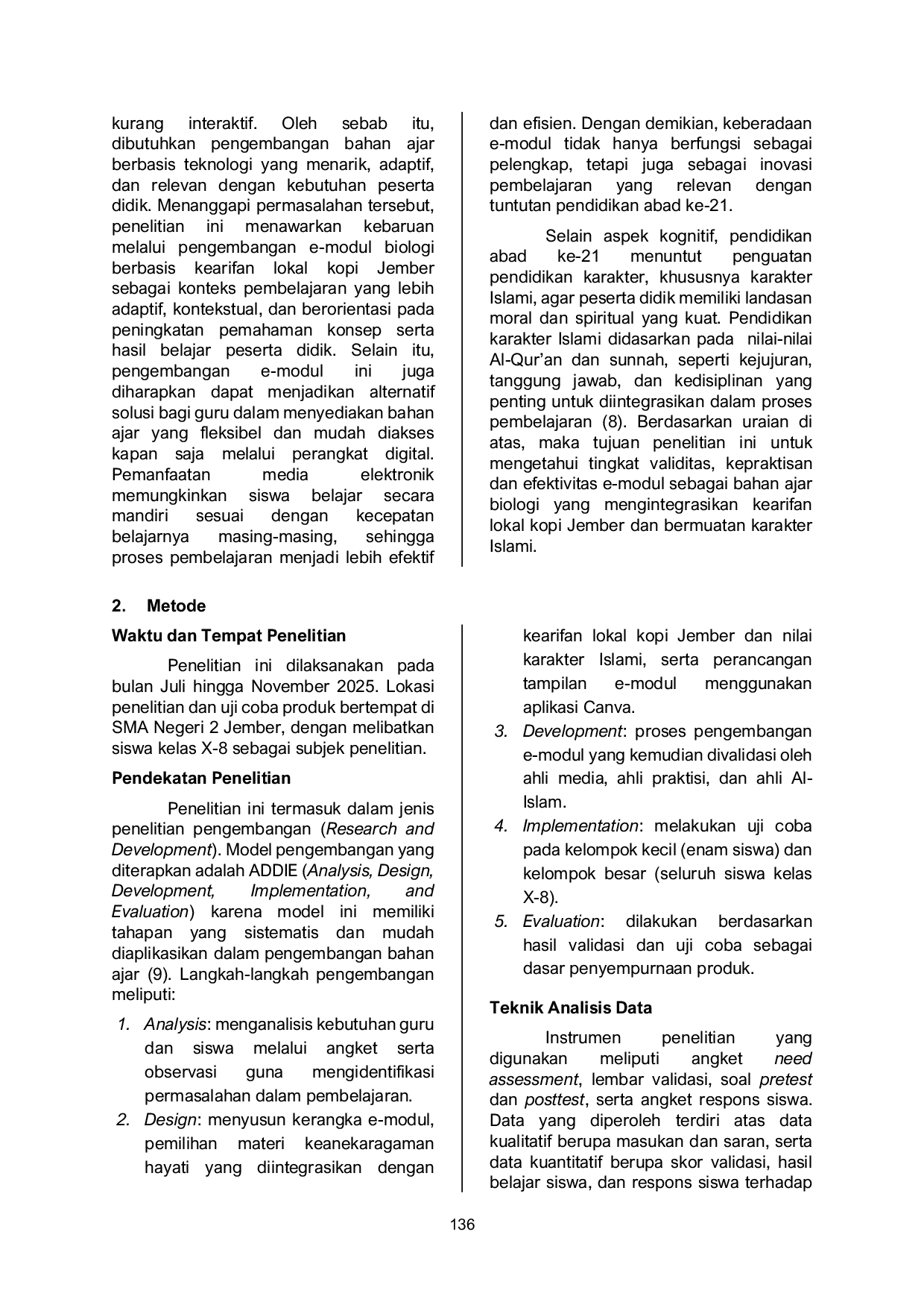 JURIS Development of a Biology E Module for Senior High School Based on Jember Coffee Local Wisdom and Islamic Character Values