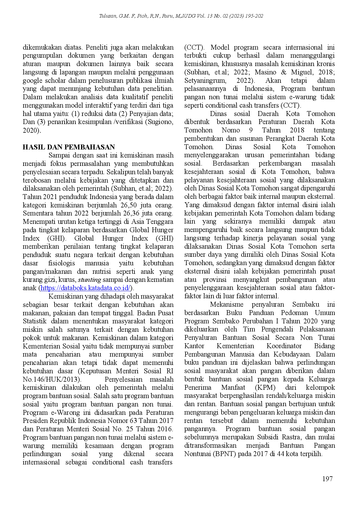 juris Evaluasi Program Penyaluran Bantuan Pangan Non Tunai Melalui Sistem E Warung di Kota Tomohon