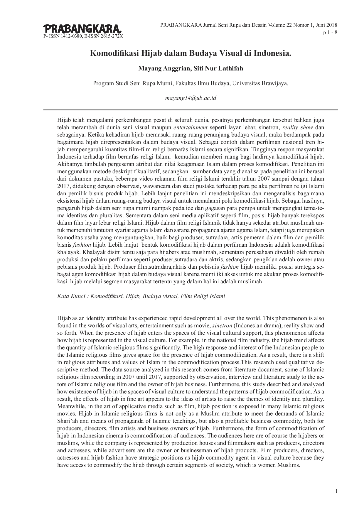 JURIS Komodifikasi Hijab dalam Budaya Visual di Indonesia