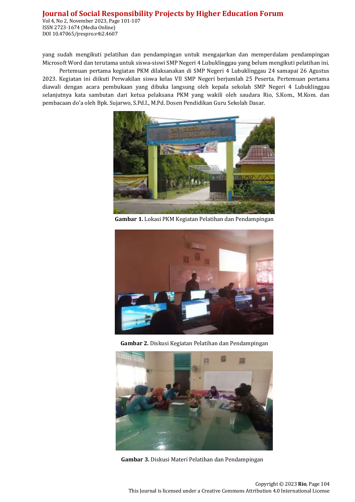 JURIS Pelatihan dan Pendampingan Aplikasi Microsoft Word Bagi Siswa SMP Negeri 4 Lubuklinggau