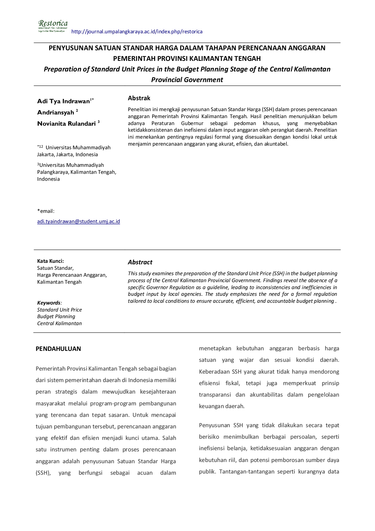 JURIS Penyusunan Satuan Standar Harga Dalam Tahapan Perencanaan Anggaran Pemerintah Provinsi Kalimantan Tengah