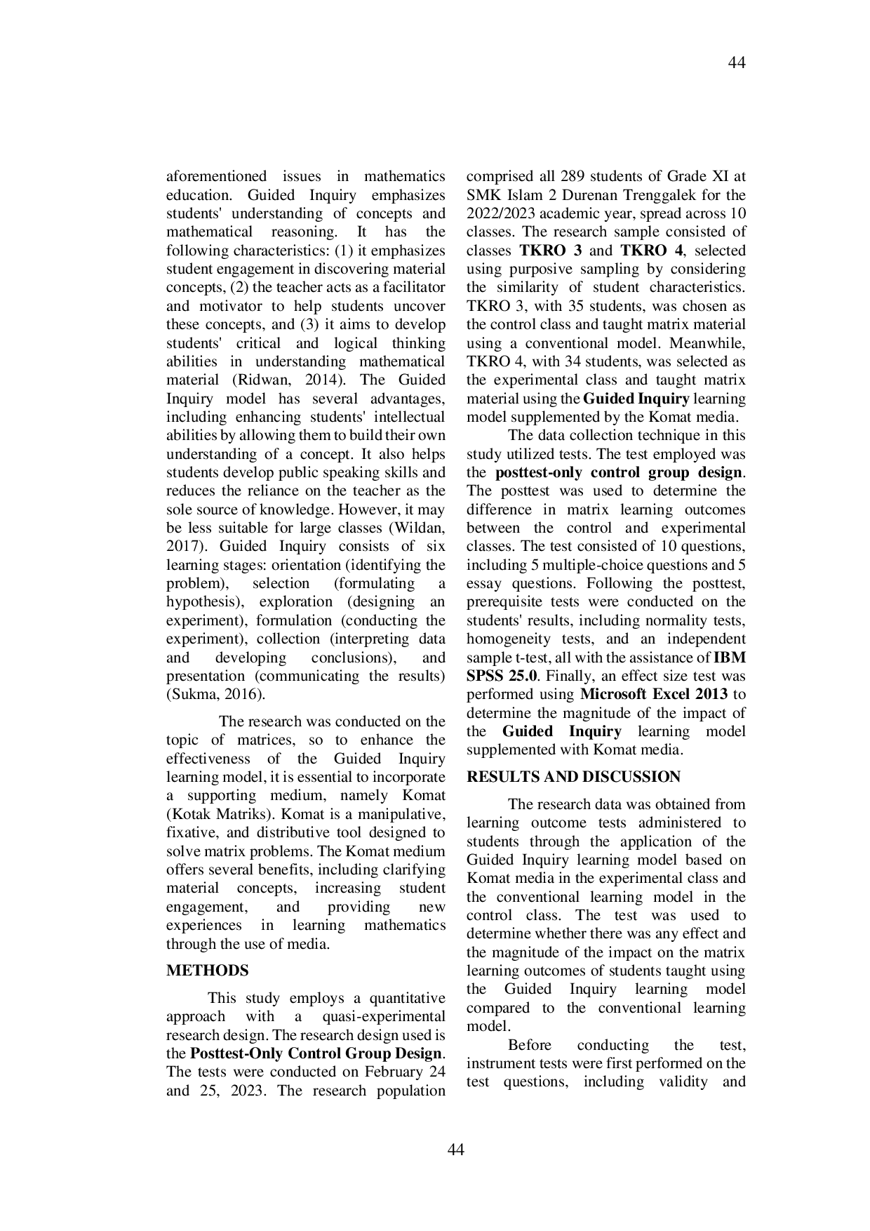 JURIS Pengaruh Model Pembelajaran Guided Inquiry Berbasis Media Komat Terhadap Hasil Belajar Materi Matriks Siswa Sekolah Menengah Kejuruan