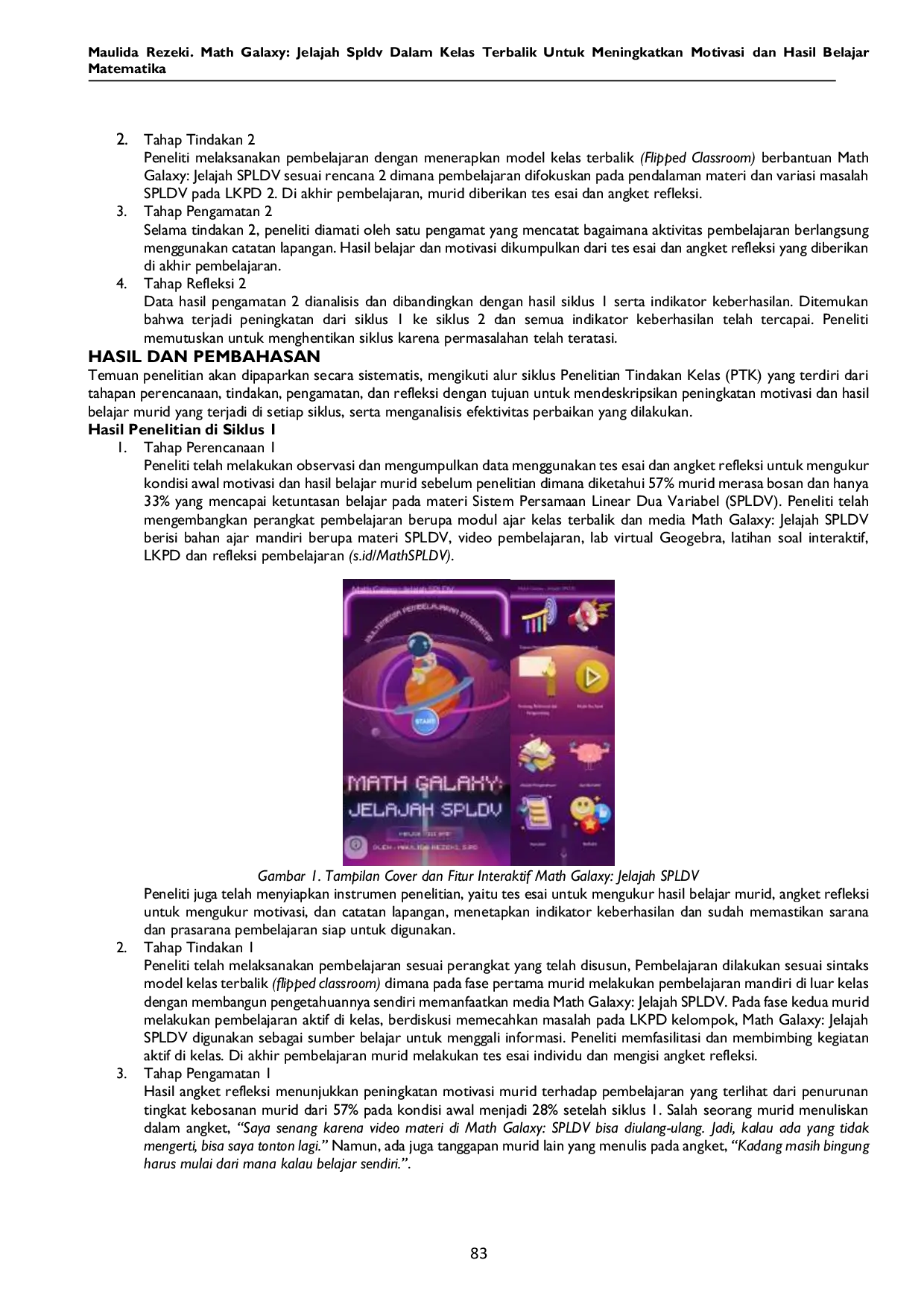 JURIS Math Galaxy Jelajah SPLDV dalam Kelas Terbalik untuk Meningkatkan Motivasi dan Hasil Belajar Matematika