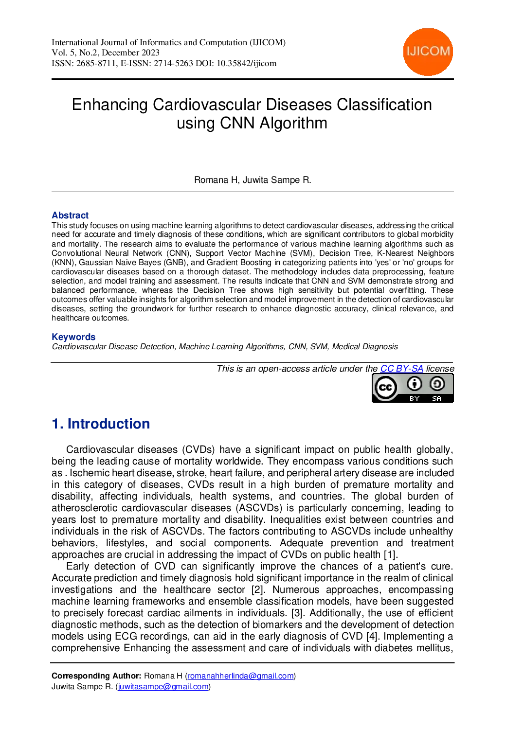 JURIS Enhancing Cardiovascular Diseases Classification using CNN Algorithm