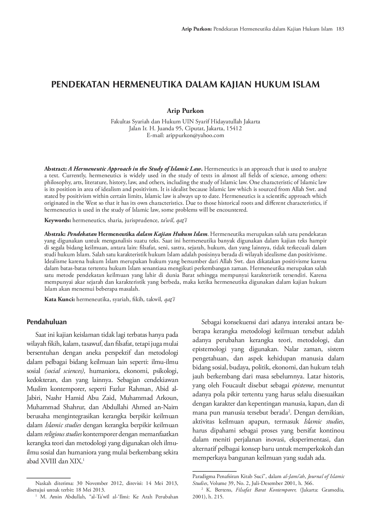 juris Pendekatan Hermeneutika dalam Kajian Hukum Islam