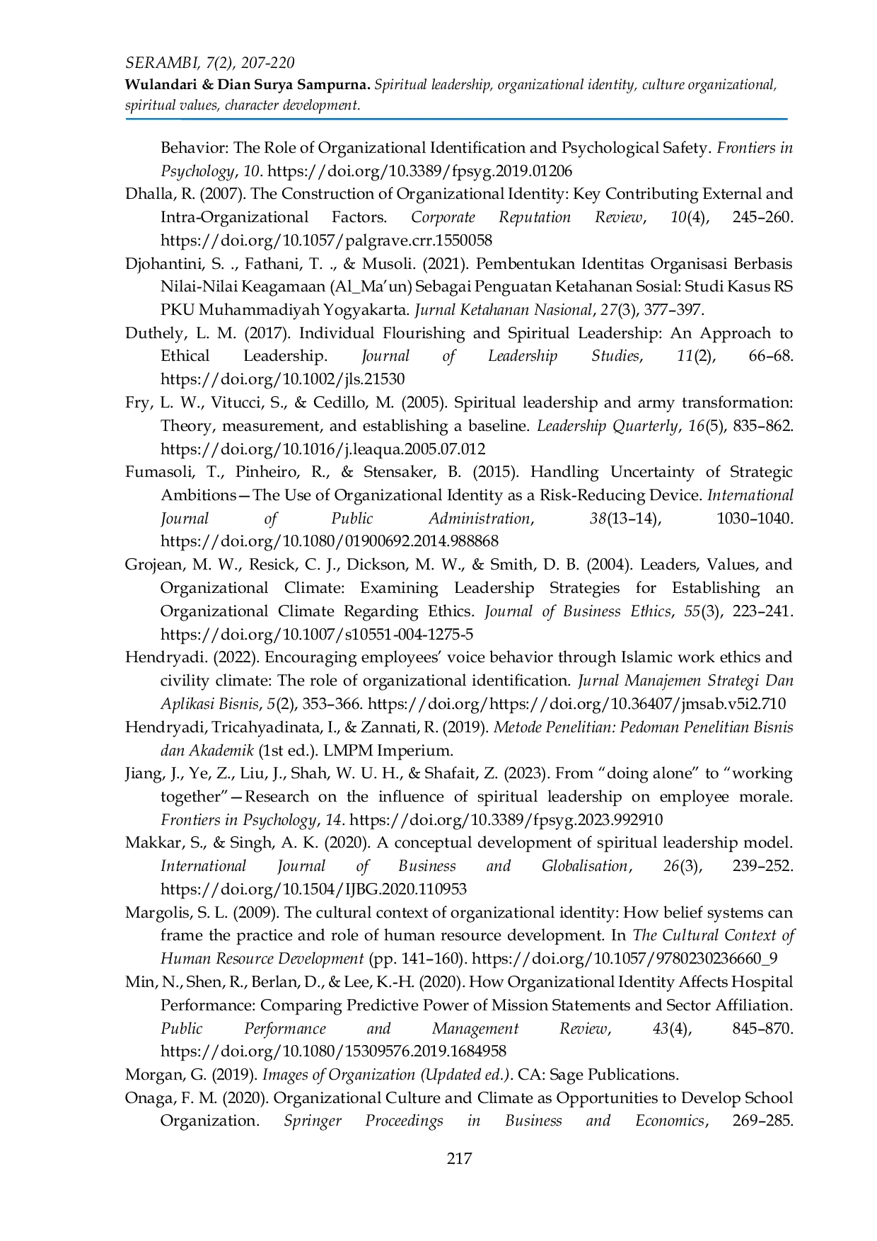 JURIS Spiritual leadership in forming organizational identity