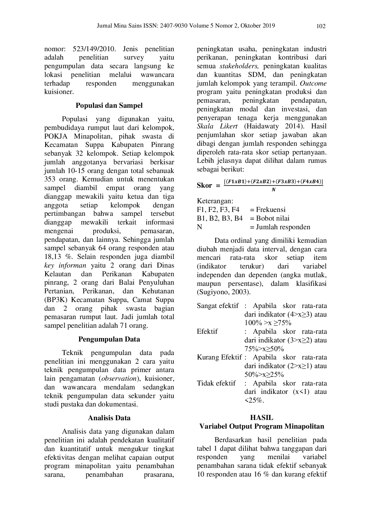 JURIS Efektivitas Implementasi Program Pengembangan Kawasan Minapolitan Budidaya Rumput Laut Kabupaten Pinrang