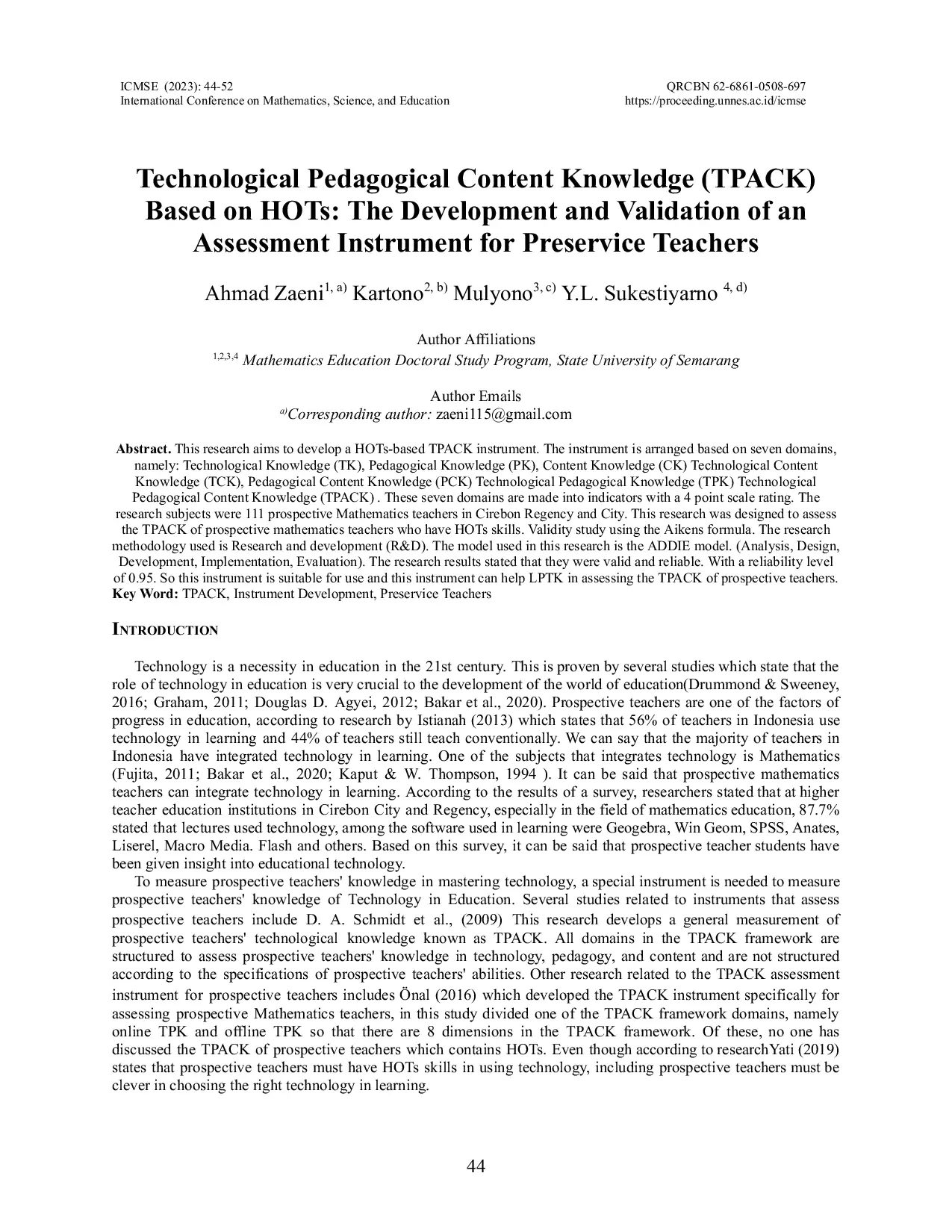 JURIS Technological Pedagogical Content Knowledge TPACK Based on HOTs The Development and Validation of an Assessment Instrument for Preservice Teachers