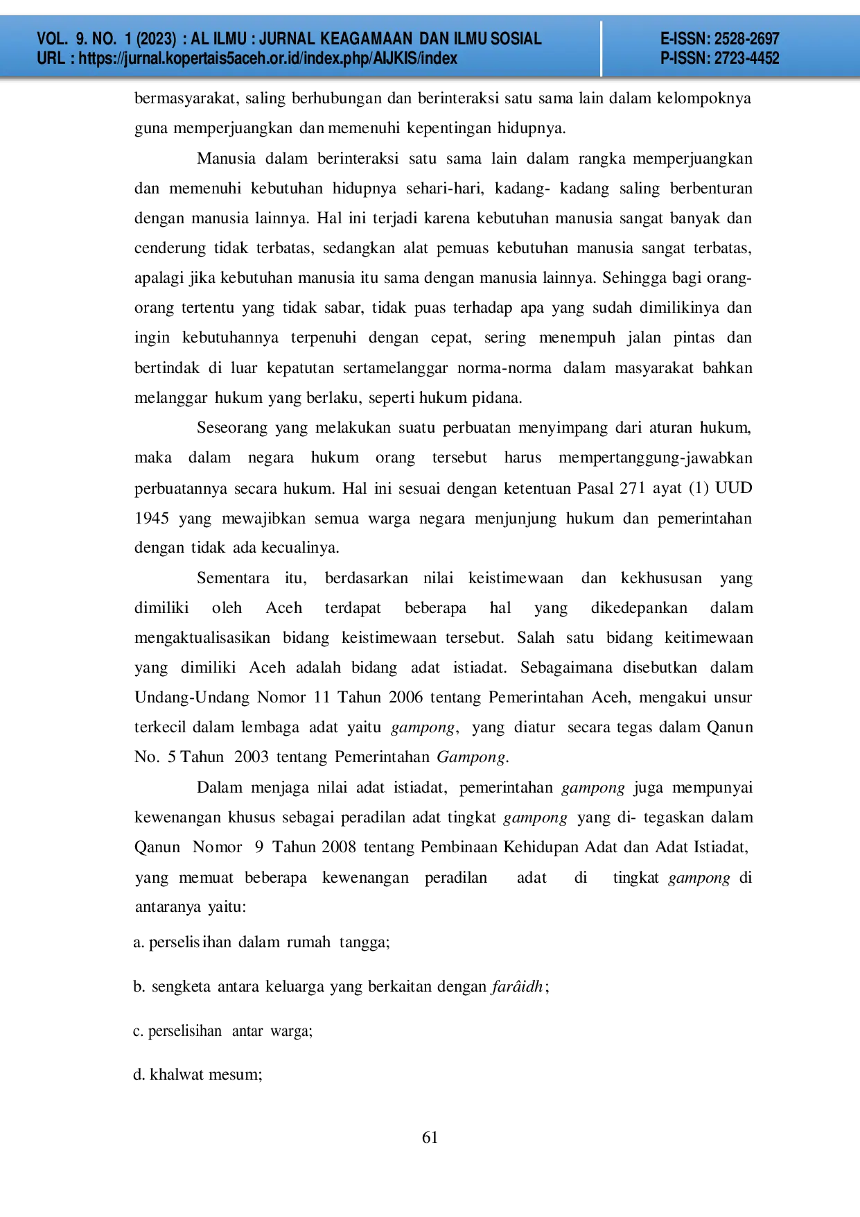 JURIS Penerapan Konsep Restorative Justice dalam Penyelesaian Perkara Tindak Pidana Ringan di Aceh