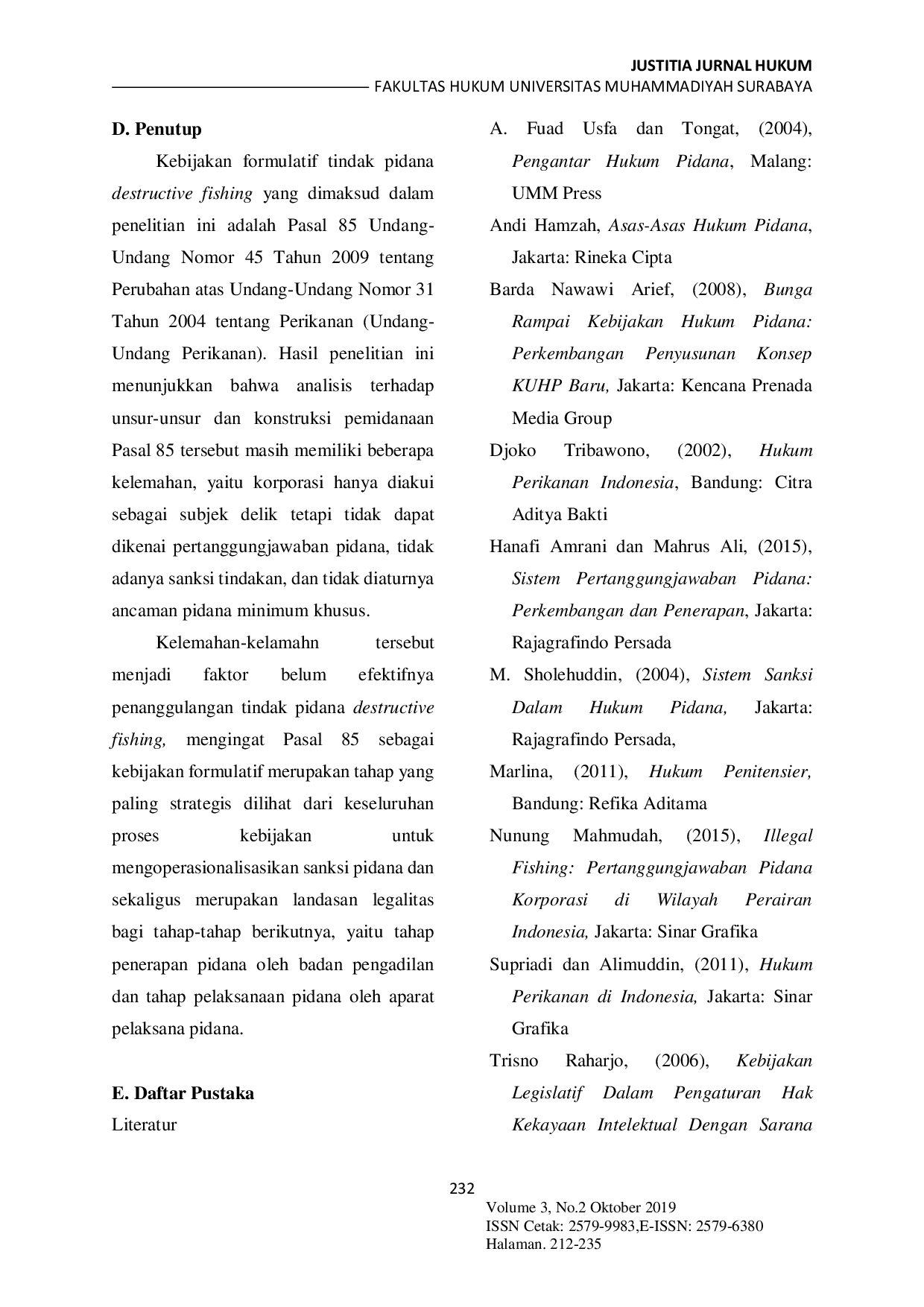 JURIS Kebijakan Formulatif Penanggulangan Tindak Pidana Destructive Fishing di Indonesia