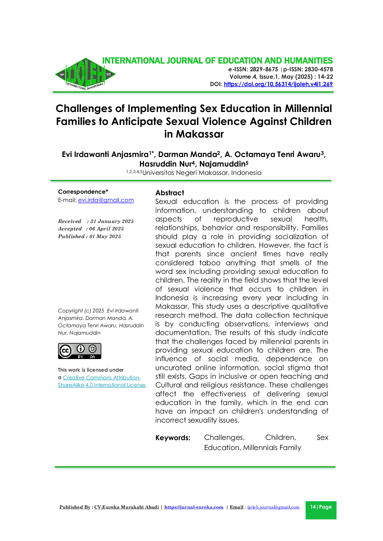 JURIS Challenges of Implementing Sex Education in Millennial Families to Anticipate Sexual Violence Against Children in Makassar