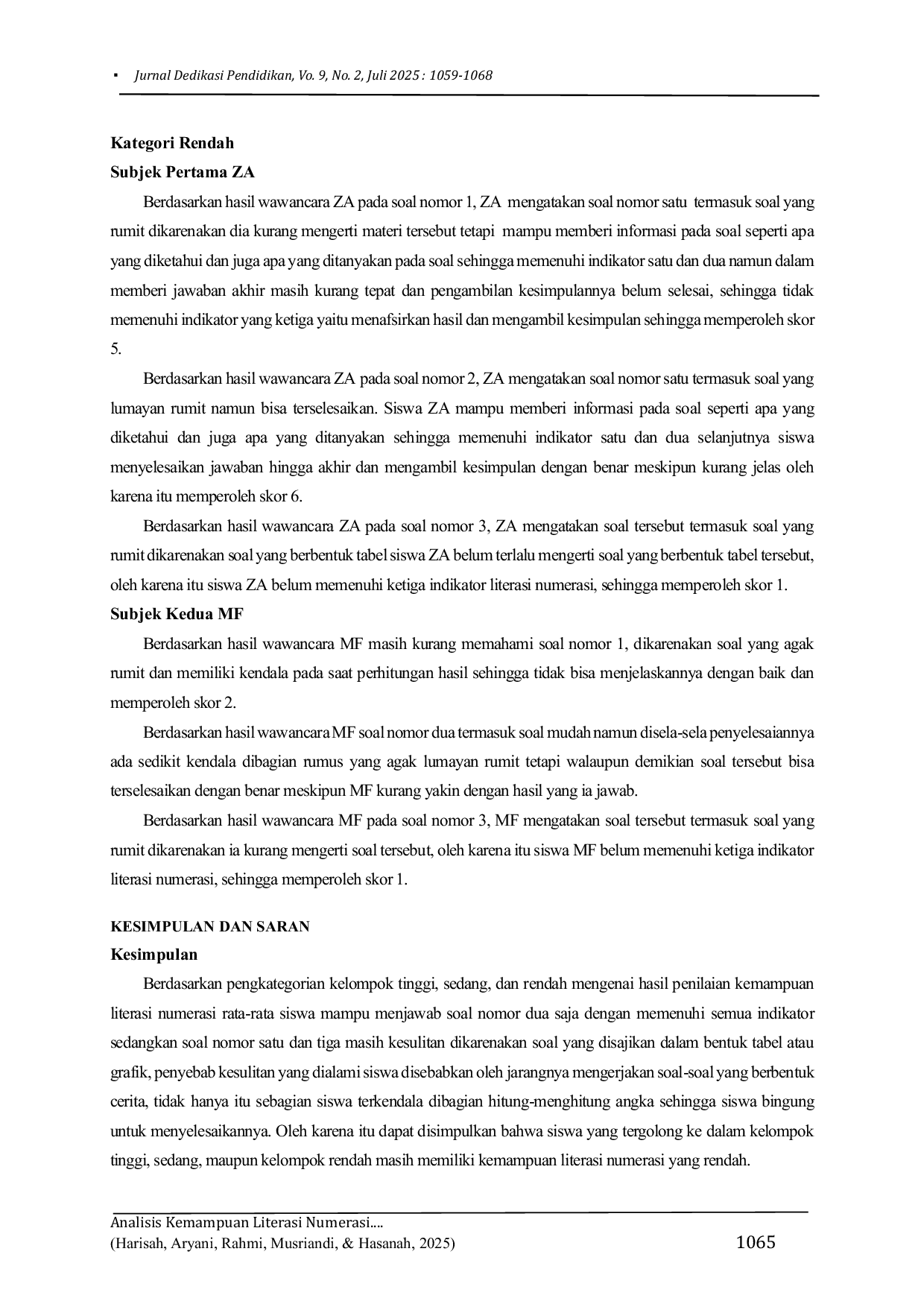 JURIS Analisis Kemampuan Literasi Numerasi Siswa SMA Pada Pembelajaran Matematika