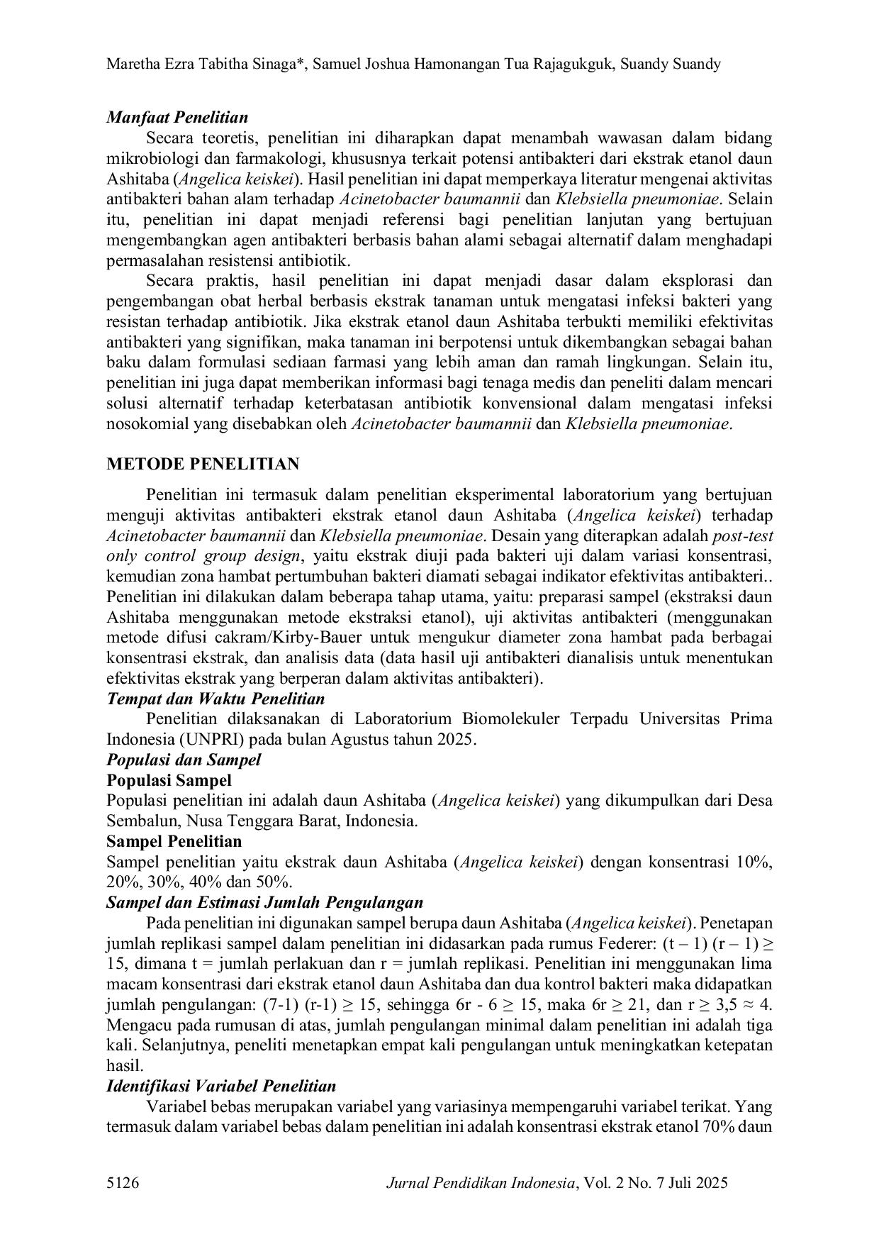 JURIS Uji Aktivitas Anti Bakteri Ekstrak Etanol Daun Ashitaba Angelica Keiskei Terhadap Bakteri Acinetobacter Baumannii dan Klebsiella Pneumoniae