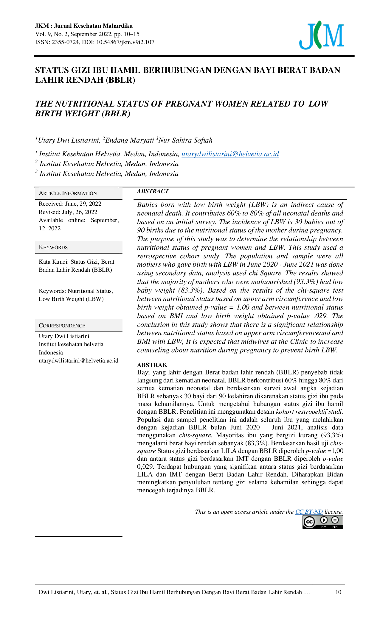 JURIS Status Gizi Ibu Hamil Berhubungan dengan Bayi Berat Badan Lahir Rendah BBLR