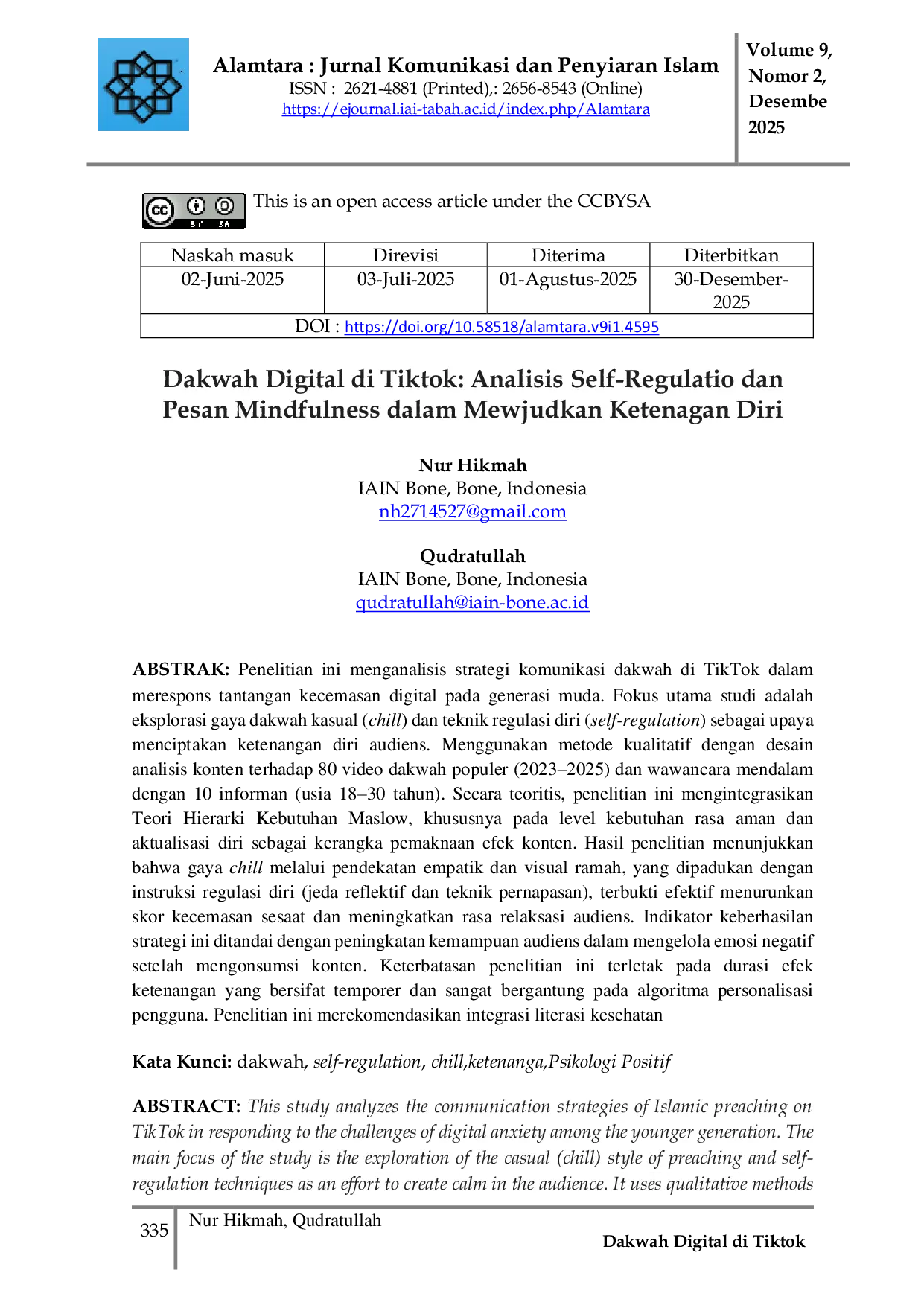 JURIS Dakwah Digital di Tiktok Analisis Self Regulatio dan Pesan Mindfulness dalam Mewjudkan Ketenagan Diri