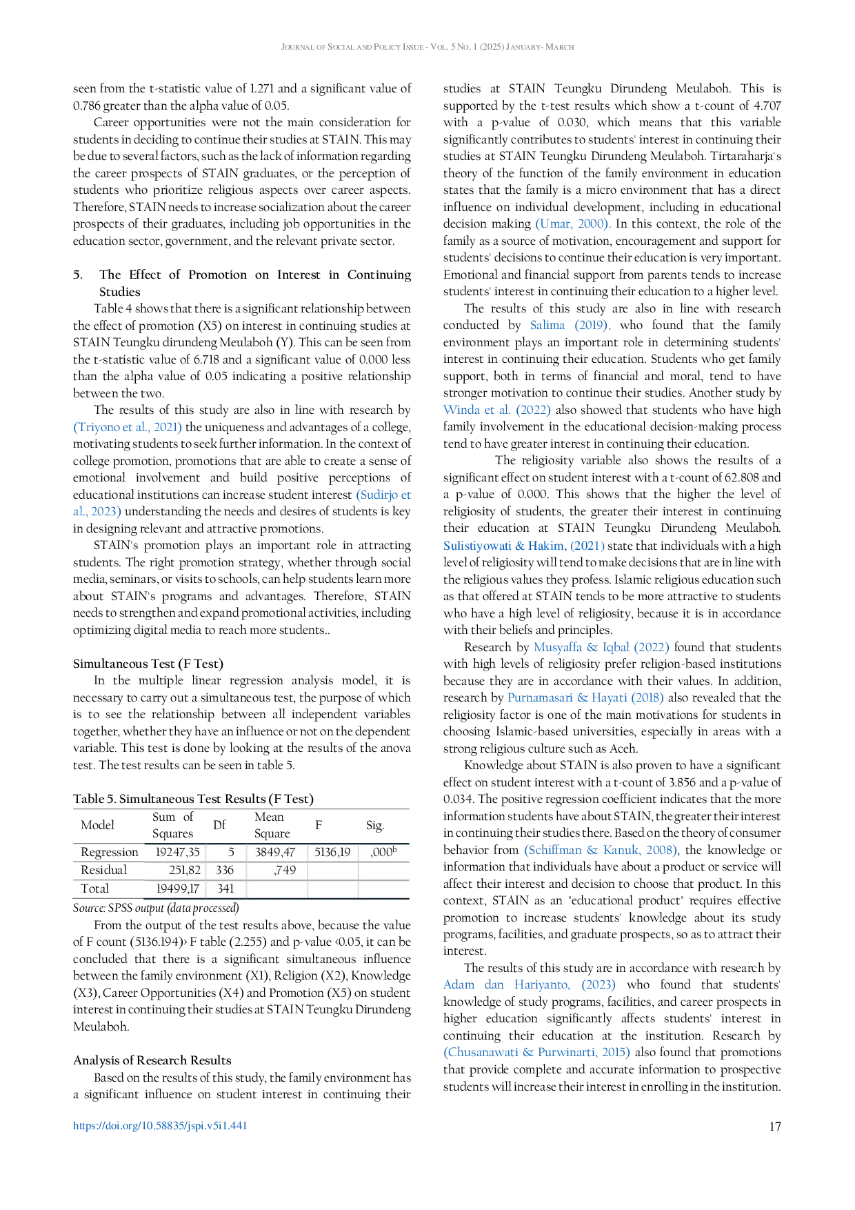 JURIS Analysis of Factors Influencing Students Interest in Continuing Their Studies at Sekolah Tinggi Agama Islam Negeri STAIN Teungku Dirundeng Meulaboh