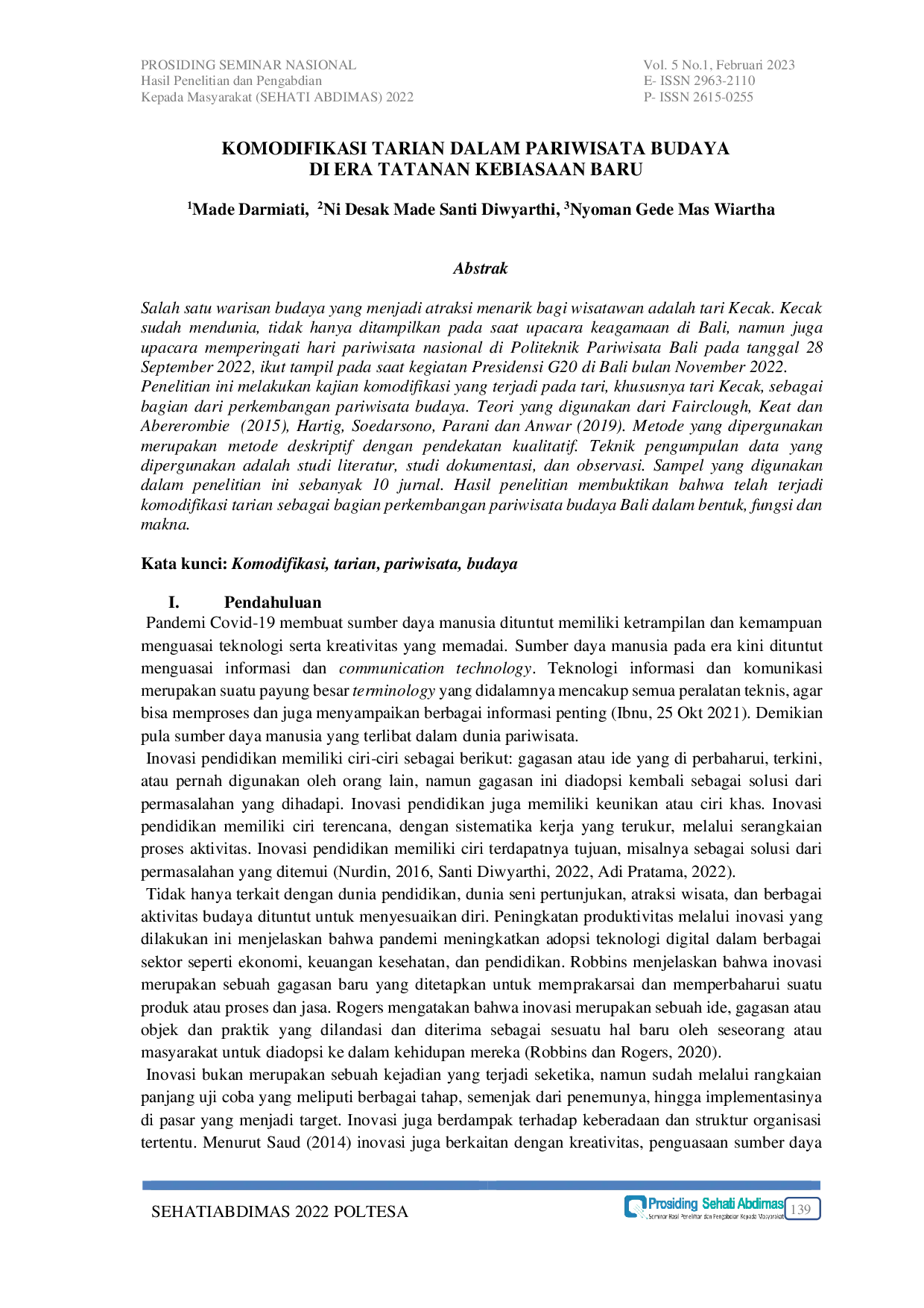 juris Komodifikasi Tarian dalam Pariwisata Budaya di Era Tatanan Kebiasaan Baru