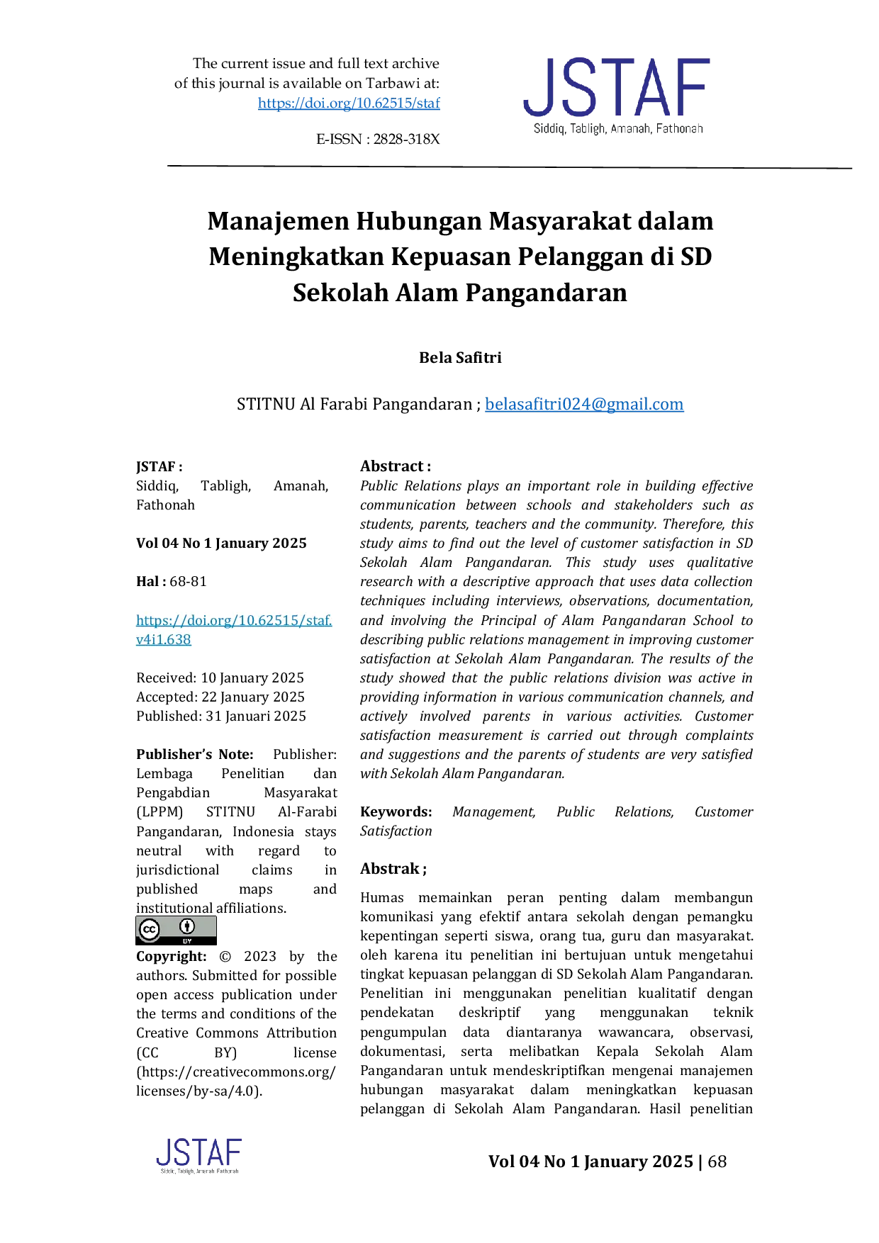 JURIS Manajemen Hubungan Masyarakat dalam Meningkatkan Kepuasan Pelanggan di SD Sekolah Alam Pangandaran