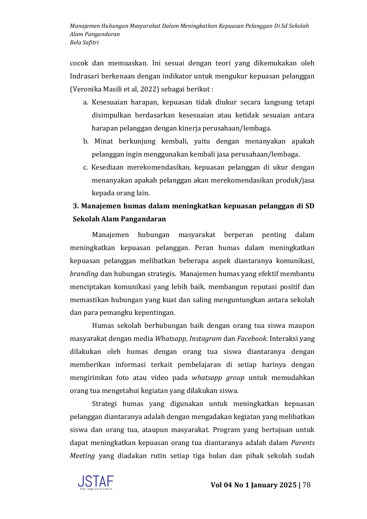 JURIS Manajemen Hubungan Masyarakat dalam Meningkatkan Kepuasan Pelanggan di SD Sekolah Alam Pangandaran