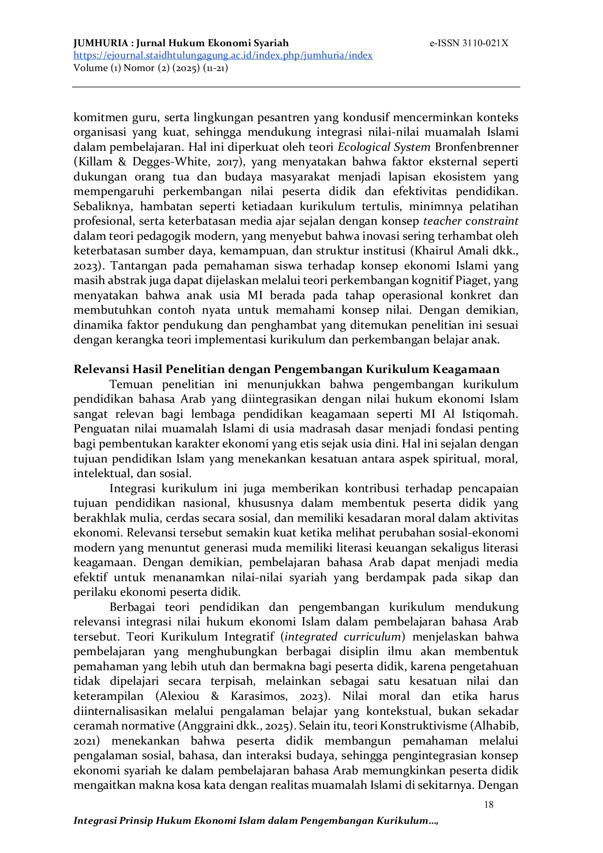 JURIS Integrasi Prinsip Hukum Ekonomi Islam dalam Pengembangan Kurikulum Pendidikan Bahasa Arab