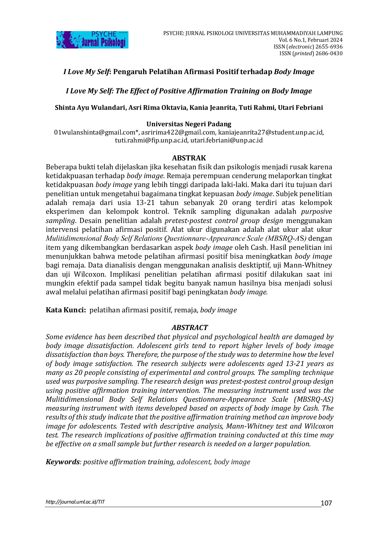 JURIS I Love My Self Pengaruh Pelatihan Afirmasi Positif Terhadap Body Image