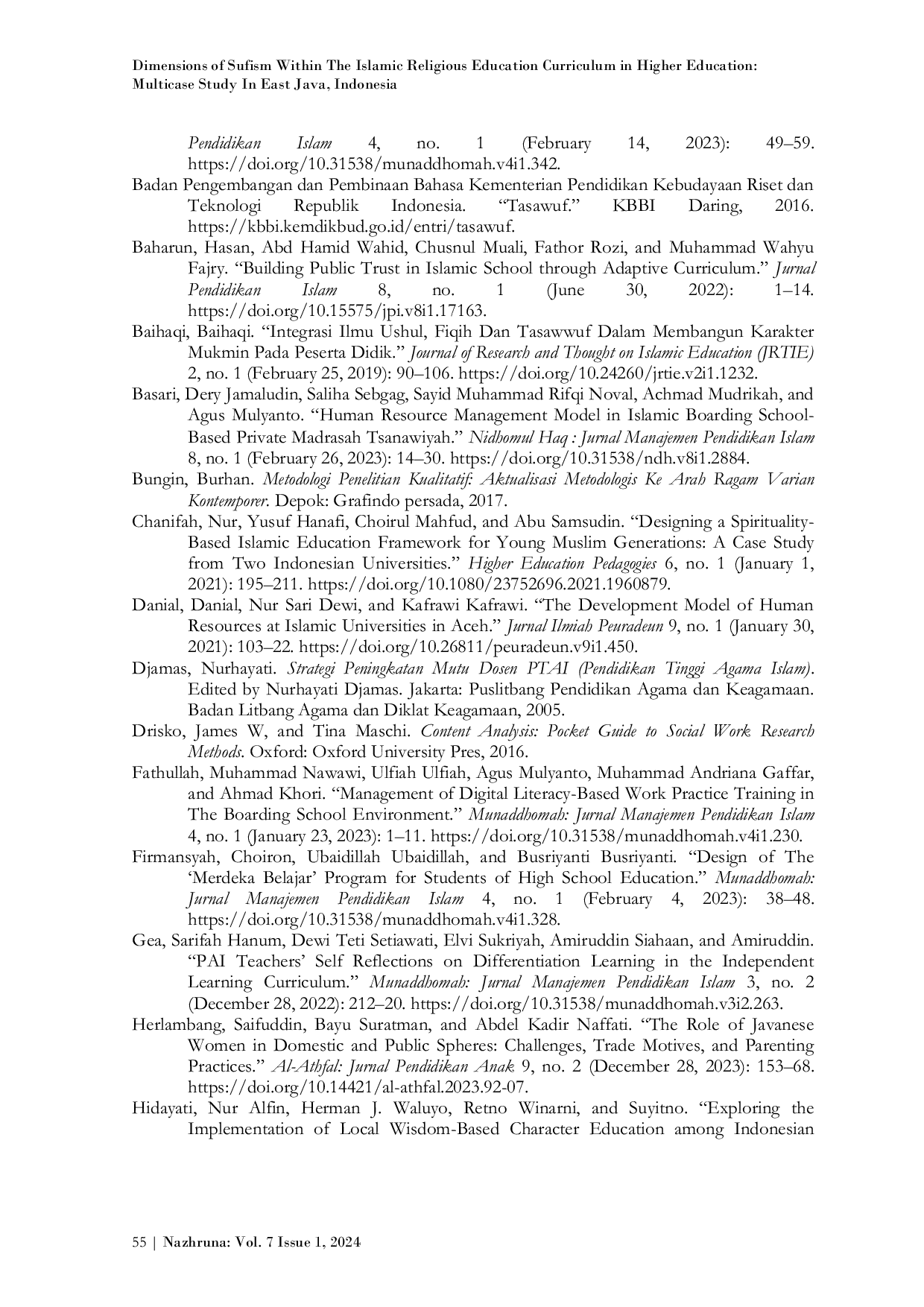 JURIS Dimensions of Sufism Within The Islamic Religious Education Curriculum in Higher Education