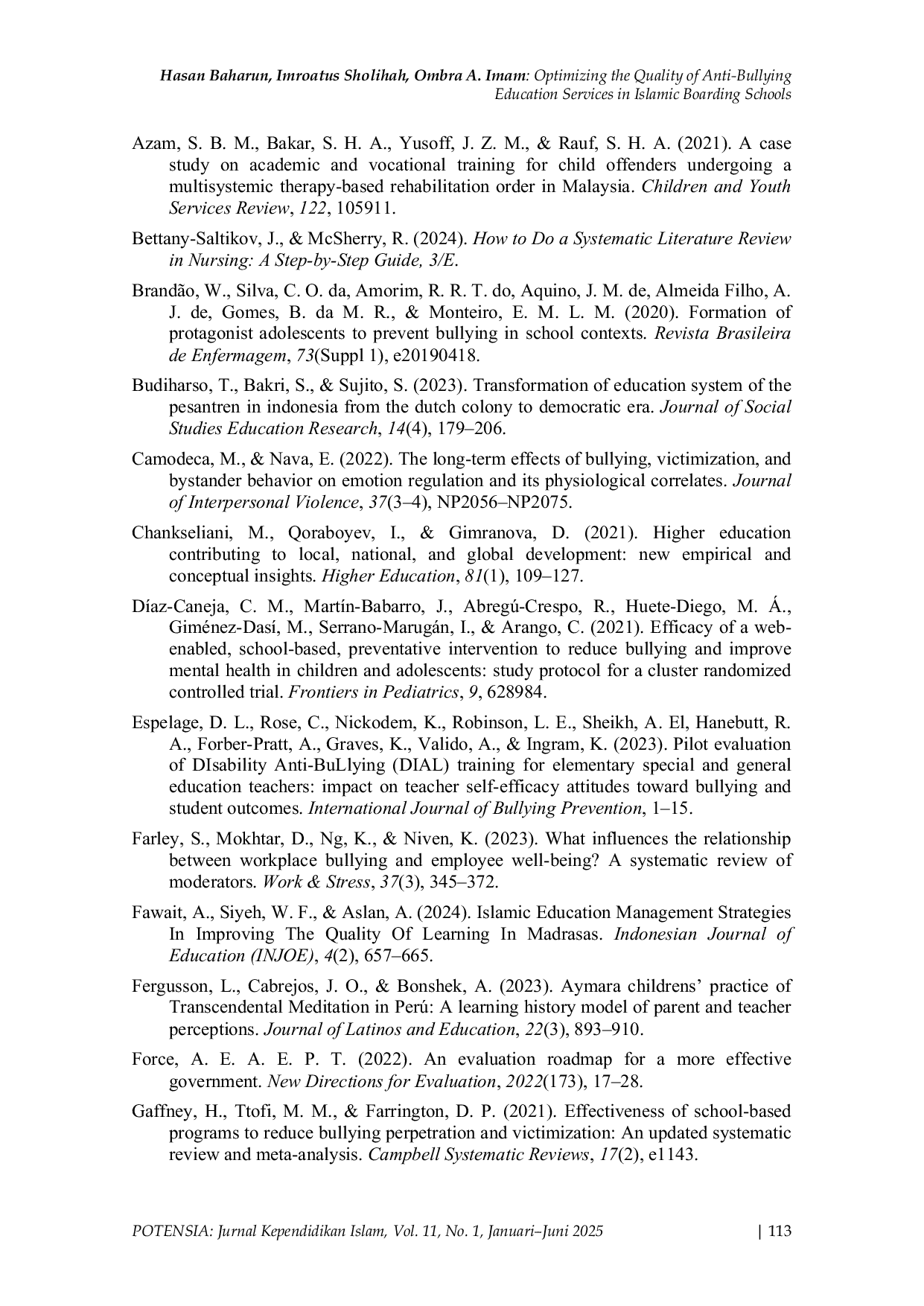 JURIS Optimizing the Quality of Anti Bullying Education Services in Islamic Boarding Schools