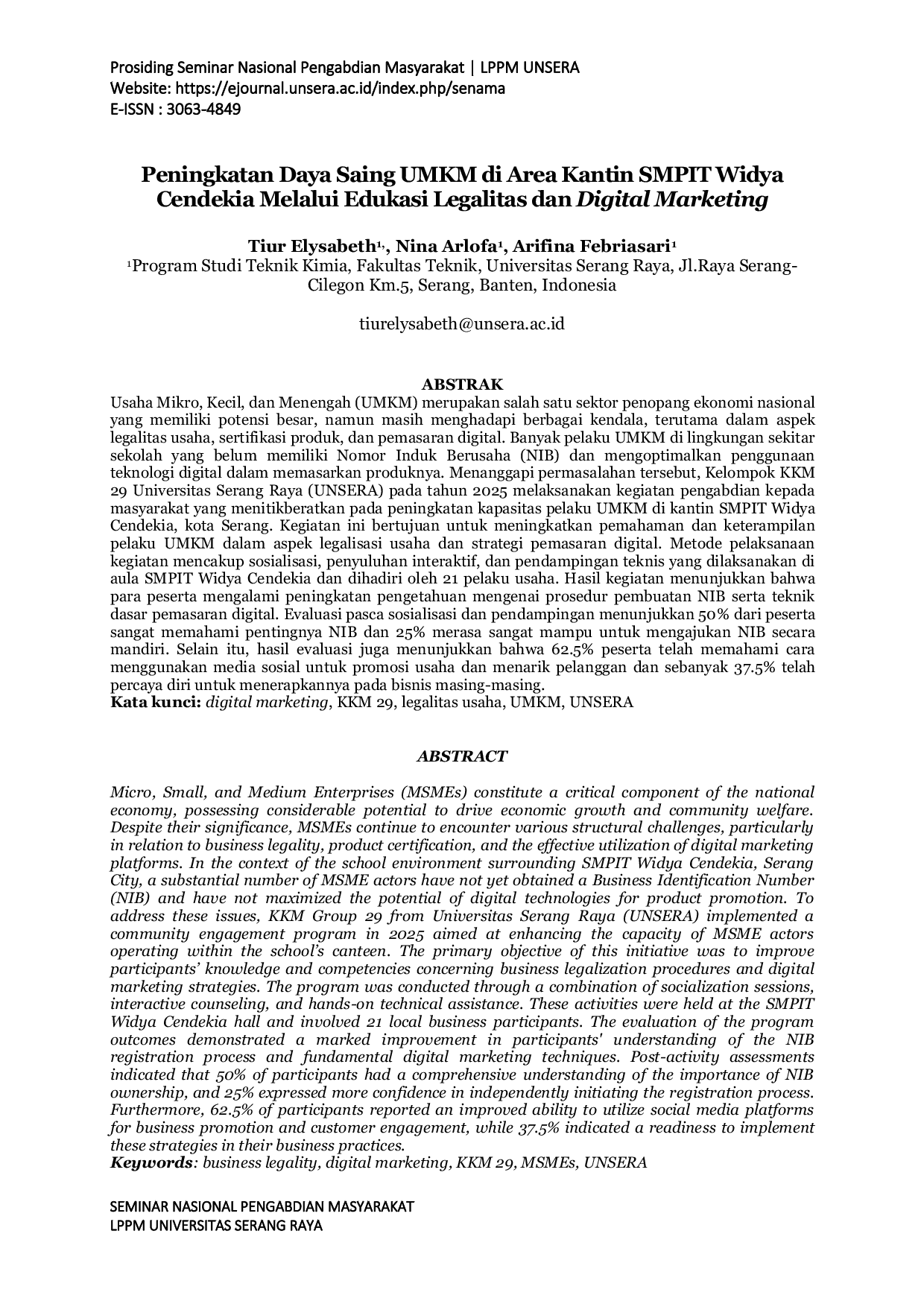 JURIS Peningkatan Daya Saing UMKM di Area Kantin SMPIT Widya Cendekia Melalui Edukasi Legalitas dan Digital Marketing