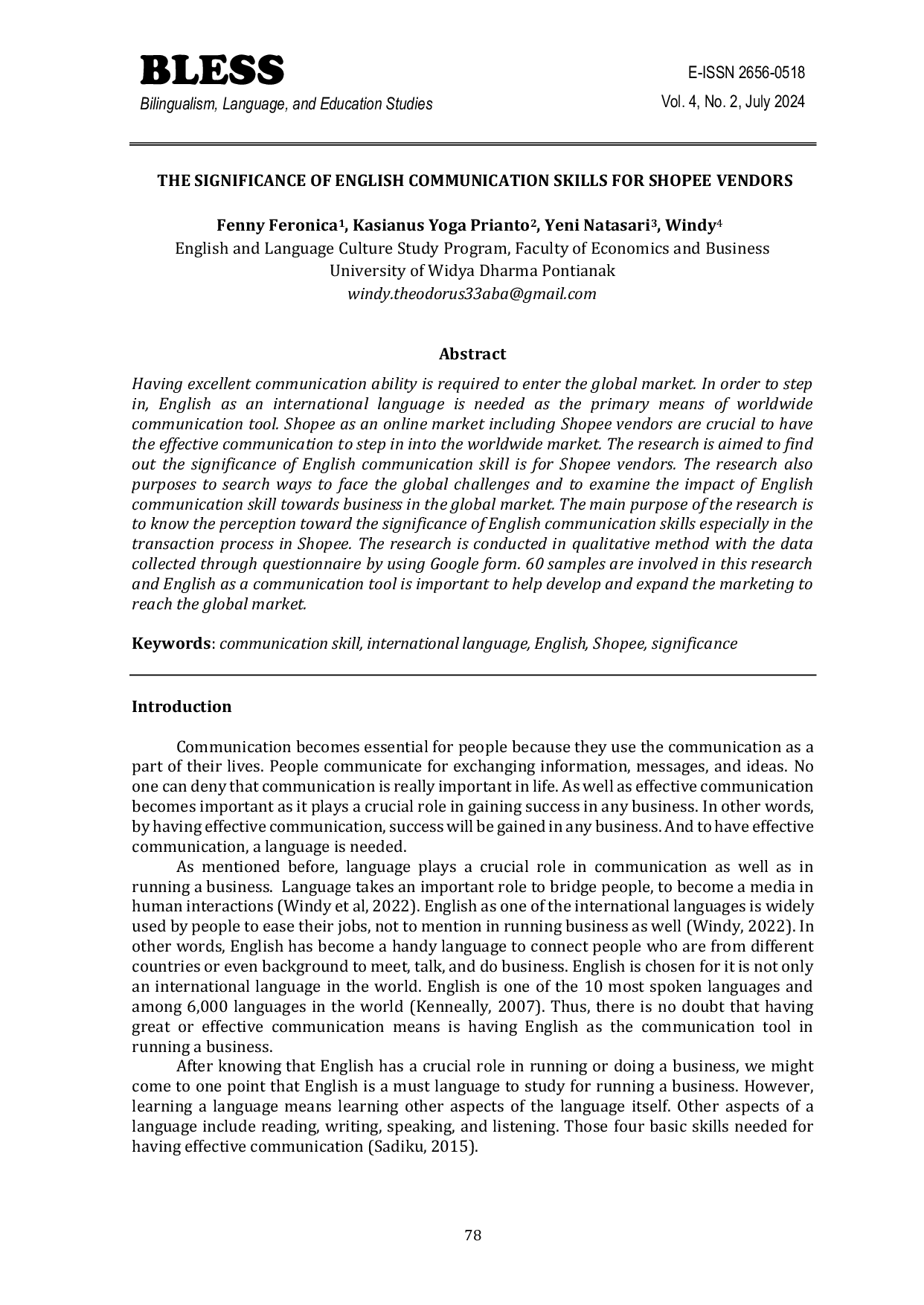 JURIS The Significance of English Communication Skills for Shopee Vendors