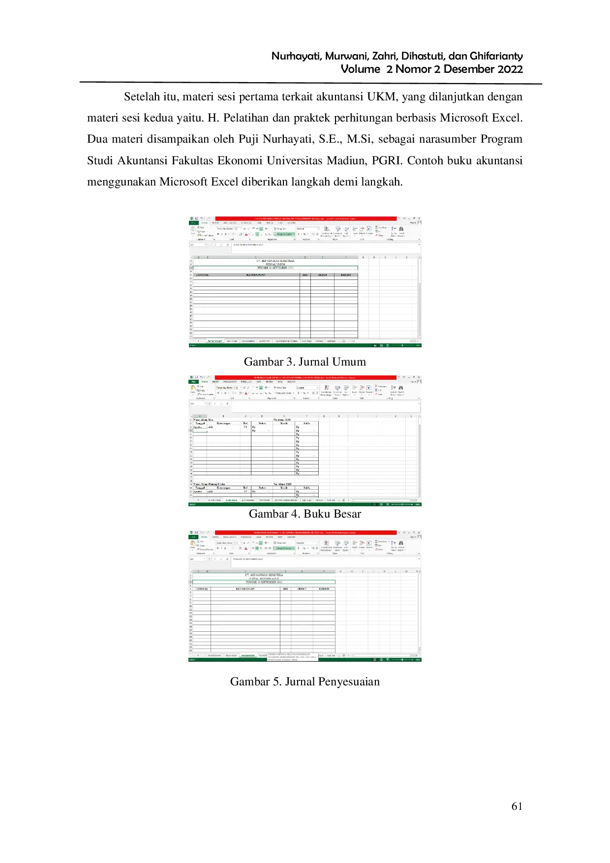 JURIS Pelatihan Pembukuan Sederhana UMKM Berbasis Microsoft Excel Pada CV Adi Sanjaya Sejahtera Kota Madiun