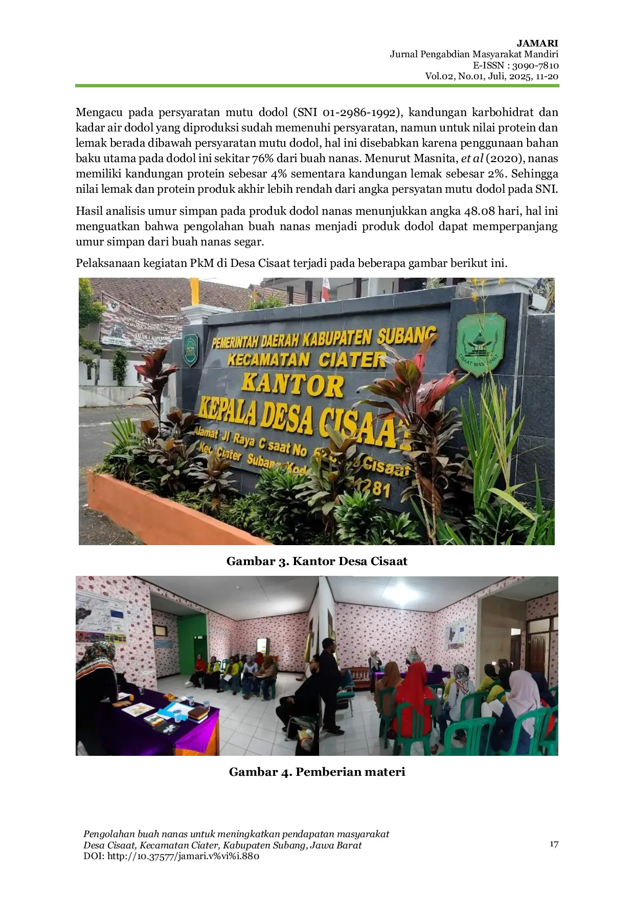 JURIS Pengolahan Buah Nanas Untuk Meningkatkan Pendapatan Masyarakat Desa Cisaat Kecamatan Ciater Kabupaten Subang Jawa Barat