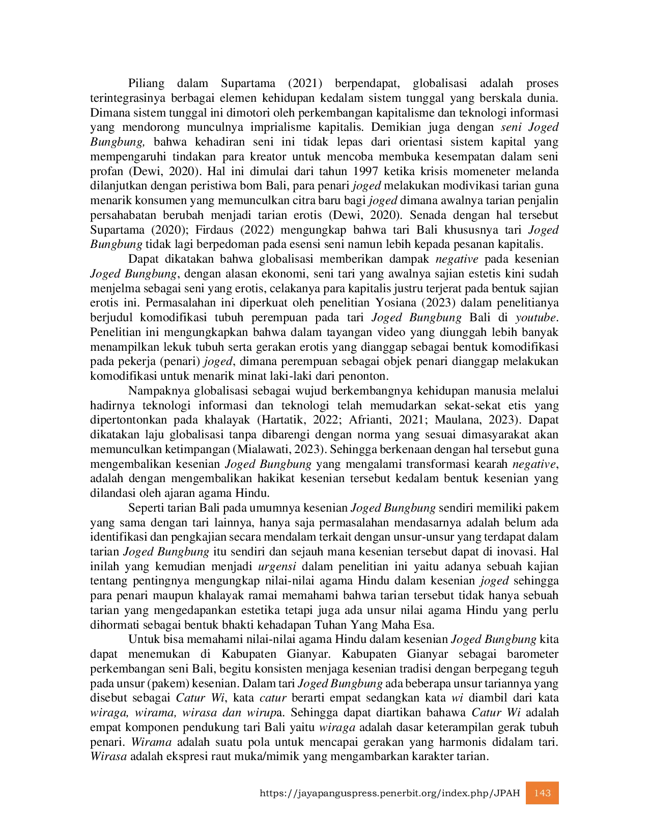 JURIS Aktualisasi Catur Wi Berlandaskan Nilai Agama Hindu Pada Joged Bungbung di Kabupaten Gianyar