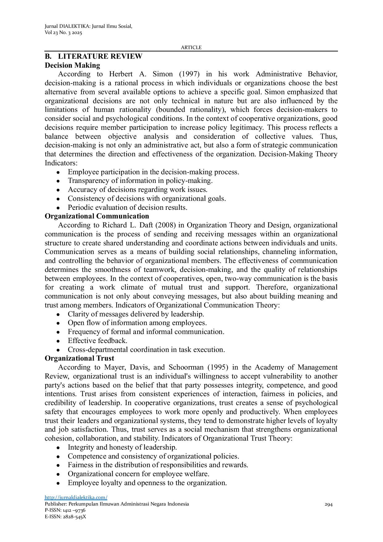JURIS The Influence of Decision Making and Organizational Communication on Employee Service Satisfaction Through Trust in The Bintang Karya Sejahtera North Sumatra Service Cooperative