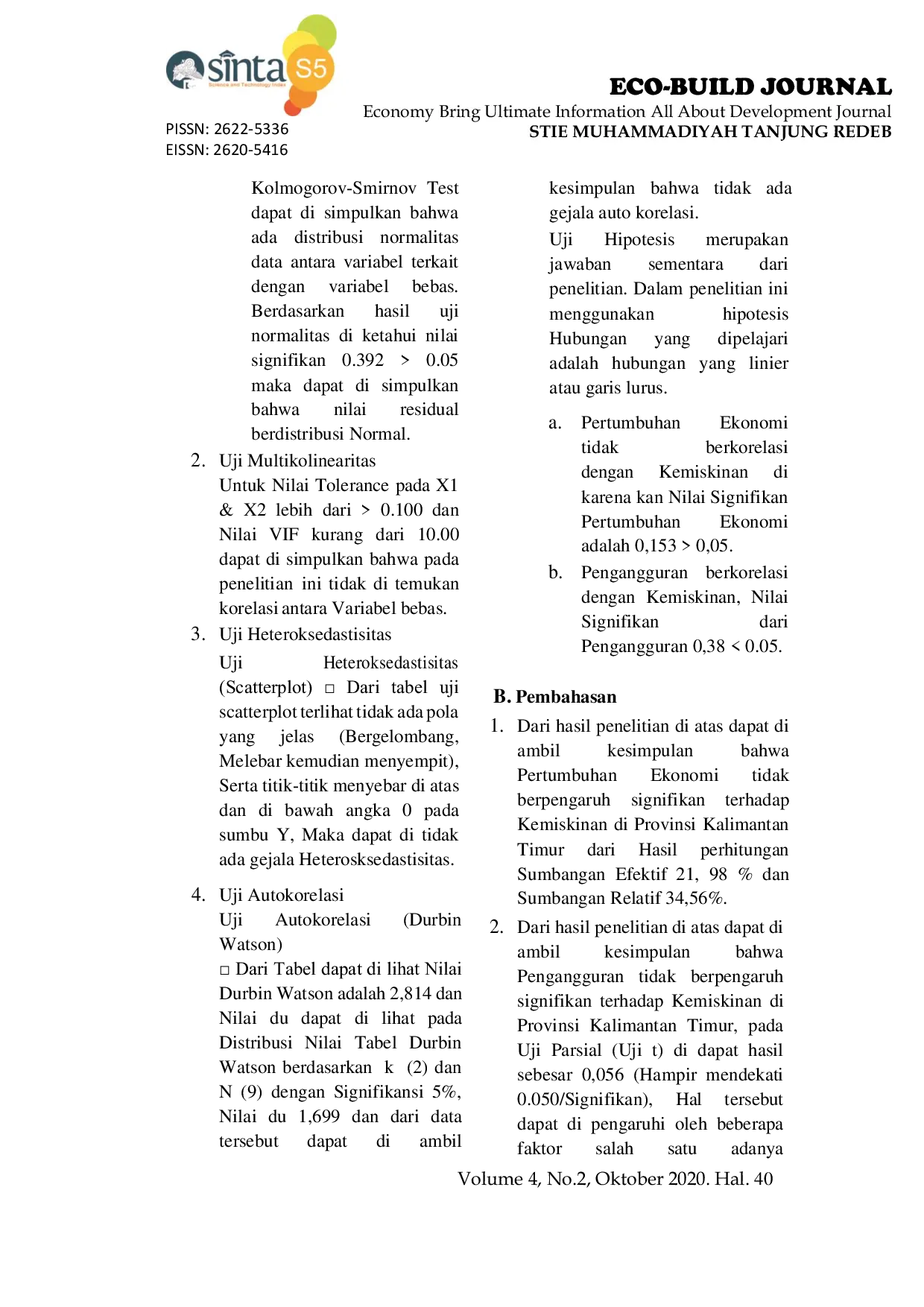 JURIS Analisis Pertumbuhan Ekonomi dan Pengangguran Terhadap Kemiskinan Studi Kasus di Provinsi Kalimantan Timur