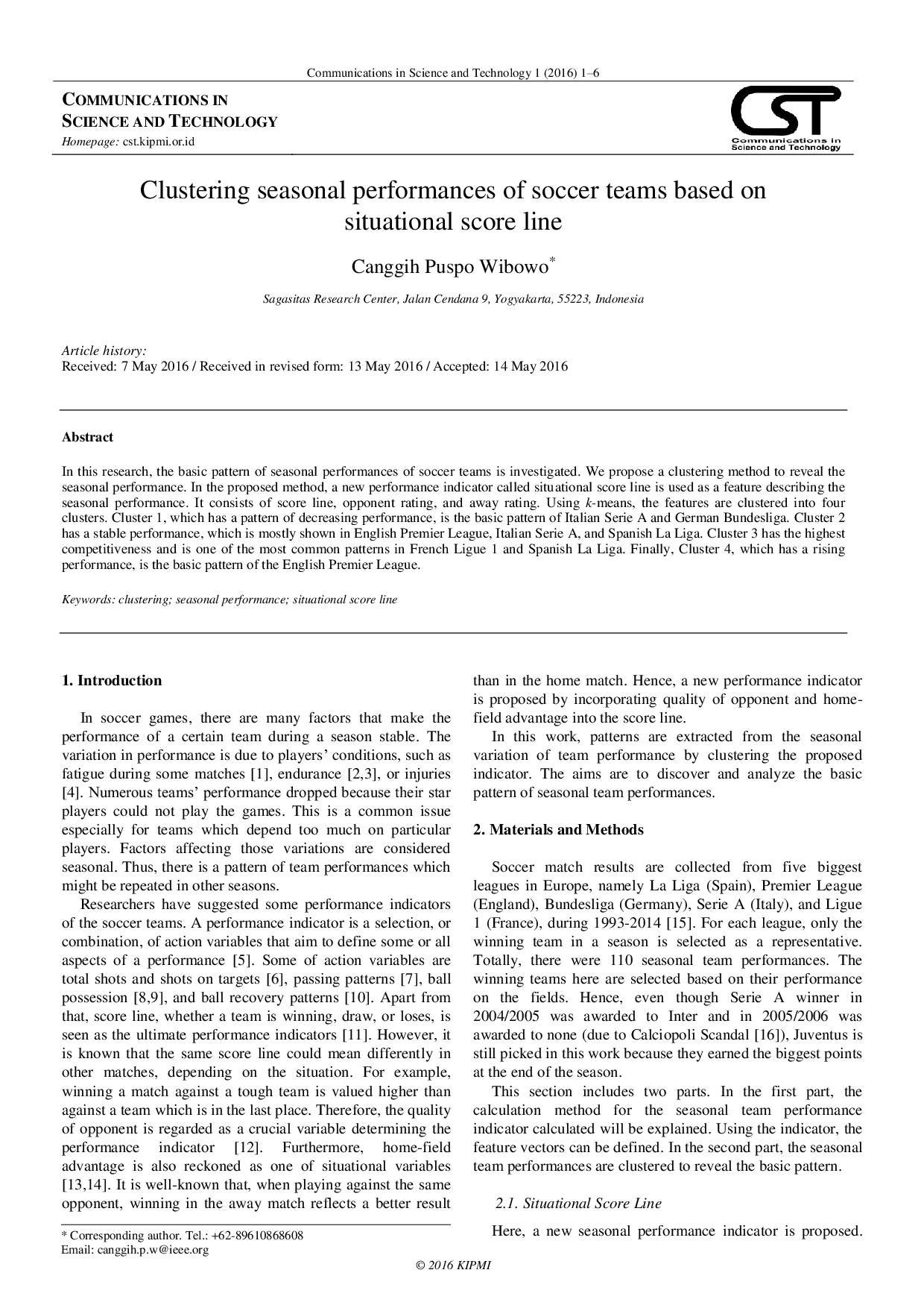 JURIS Clustering seasonal performances of soccer teams based on situational score line